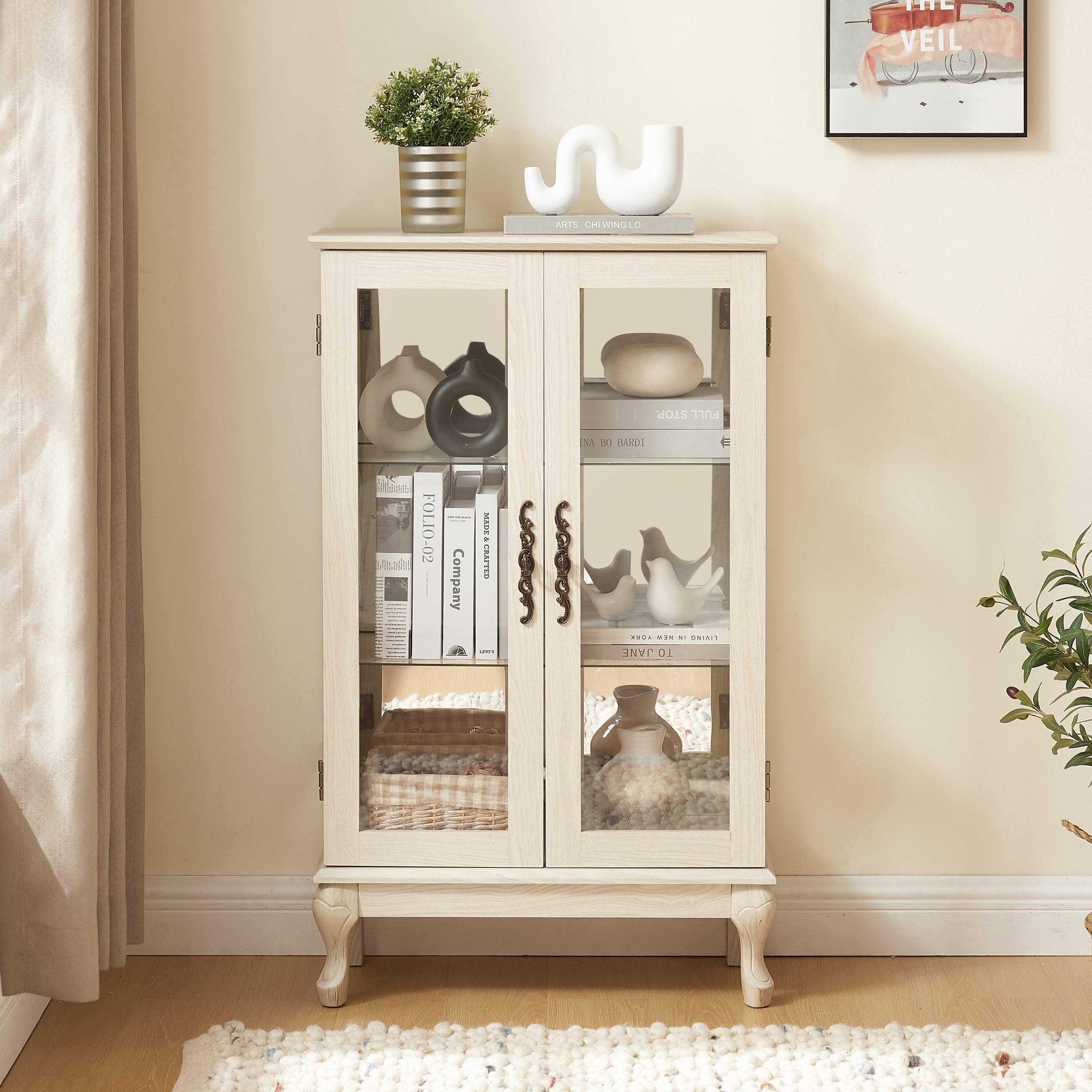 2 Door Curio Cabinet with Tempered Glass & Mirrored Back - LED Lighted Display Case for Living Room, Dining Room, Office - Perfect for Showcasing Collectibles, China, and Home Decor