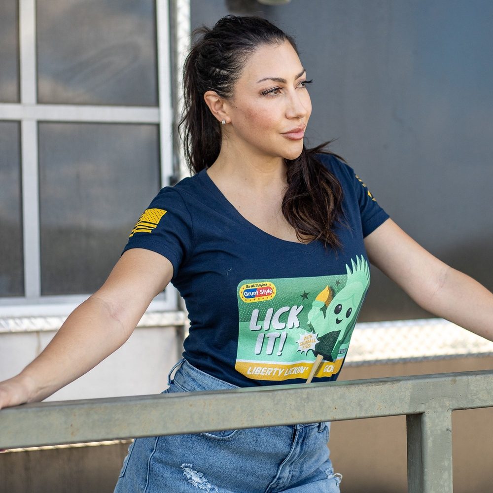 Women's Lick It V-Neck T-Shirt in Midnight Navy - Soft Cotton Casual Tee for Everyday Wear & Street Style