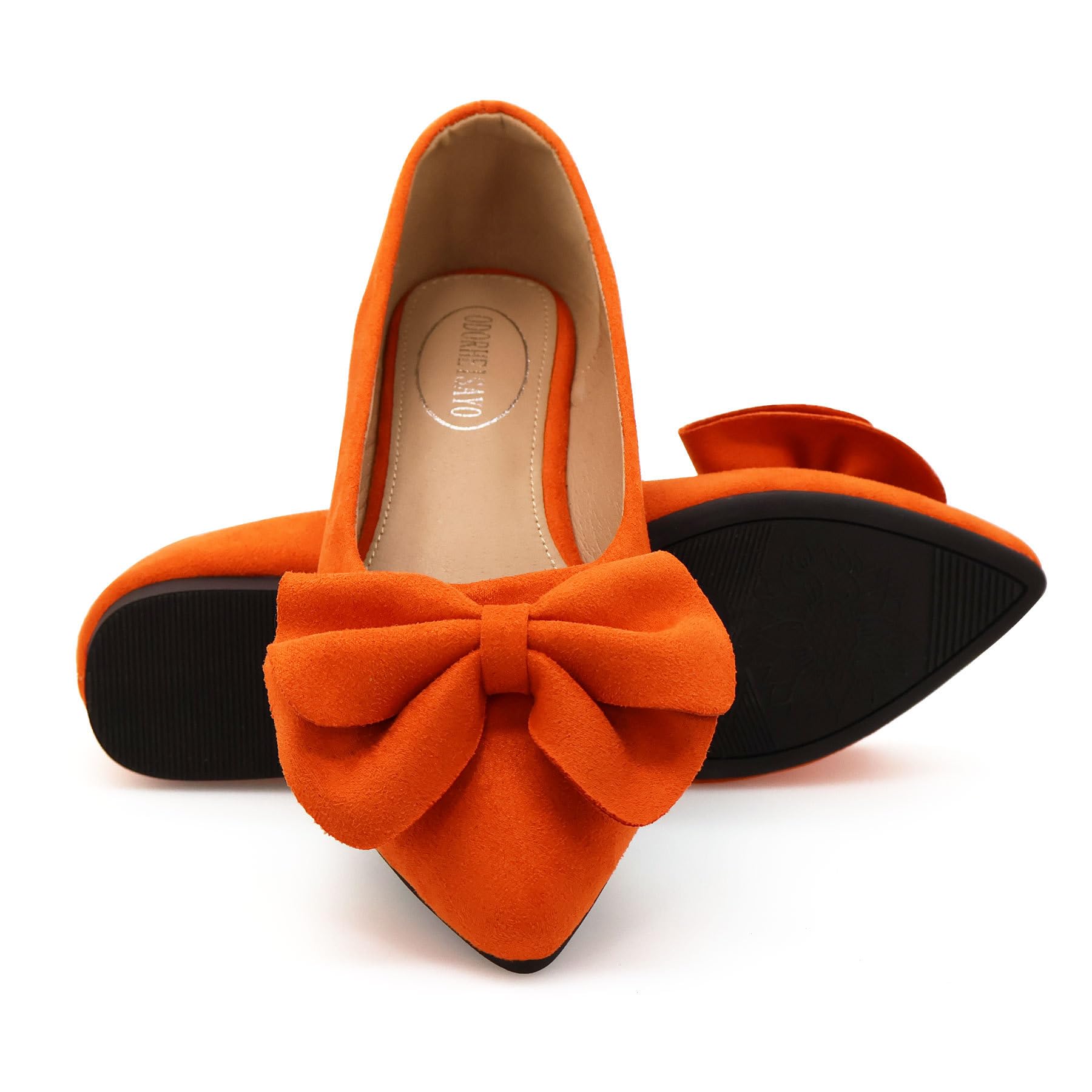 Women's Suede Ballet Flats with Bows - Soft Slip On Dress Shoes for Office, Wedding & Party | Comfortable Casual & Dressy Flats for Work, Holiday & Everyday Wear