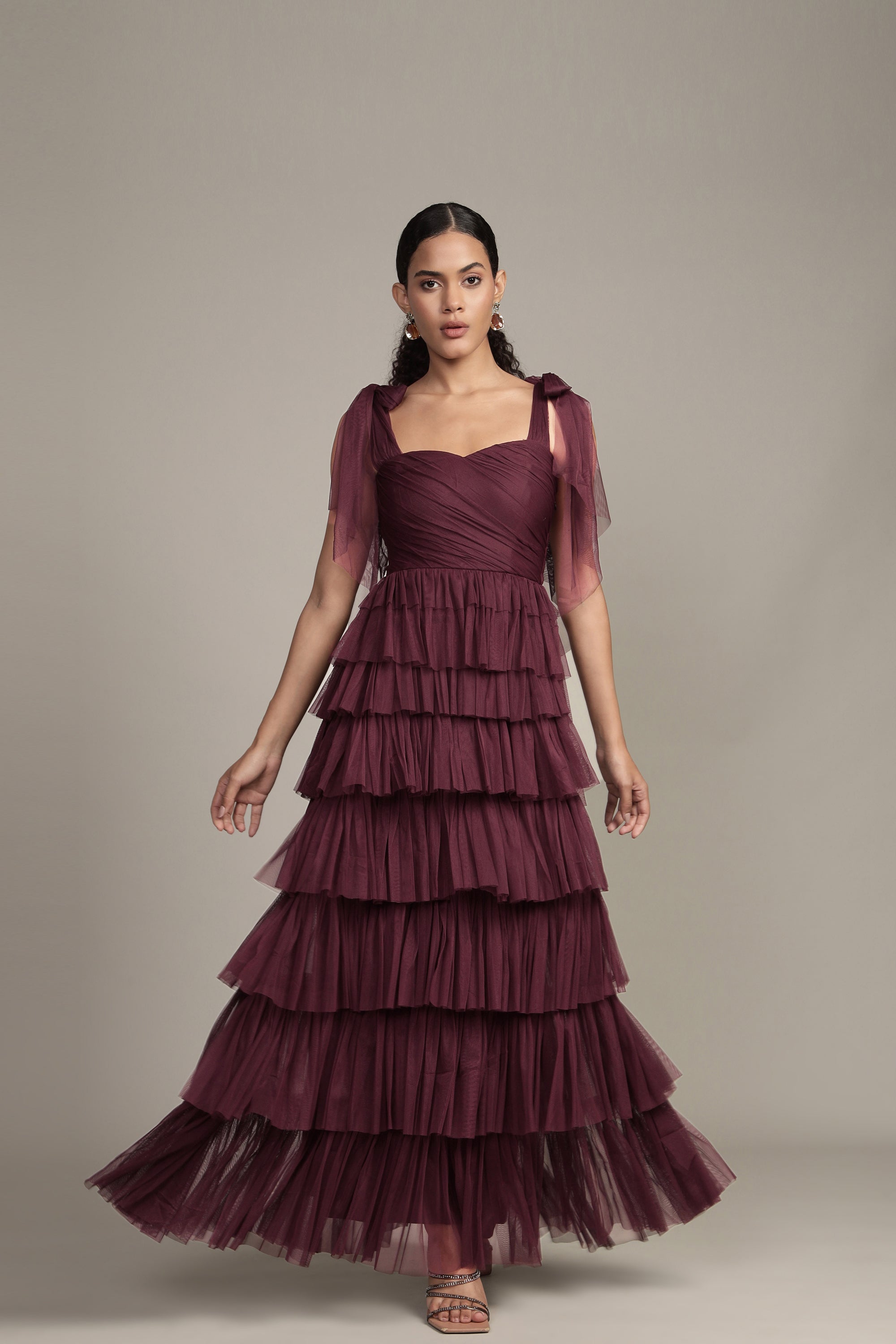 Ophelia Plum Maxi Dress with Tie Detail - Flowy Long Summer Dress for Women, Elegant Boho Chic Style, Perfect for Beach, Vacation, and Casual Outings