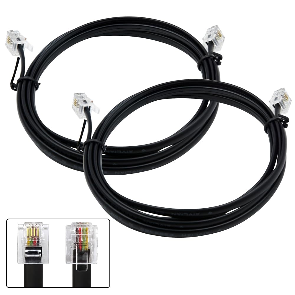 XANHAM 6 Feet Telephone Cable with RJ11 6P4C Connectors - 2 Pack Black Landline Phone Cord for Fax Machine, Modem, DSL - Compatible with In-Wall & Out-Wall Installation - Ideal for Home Office, Business & Internet Setup