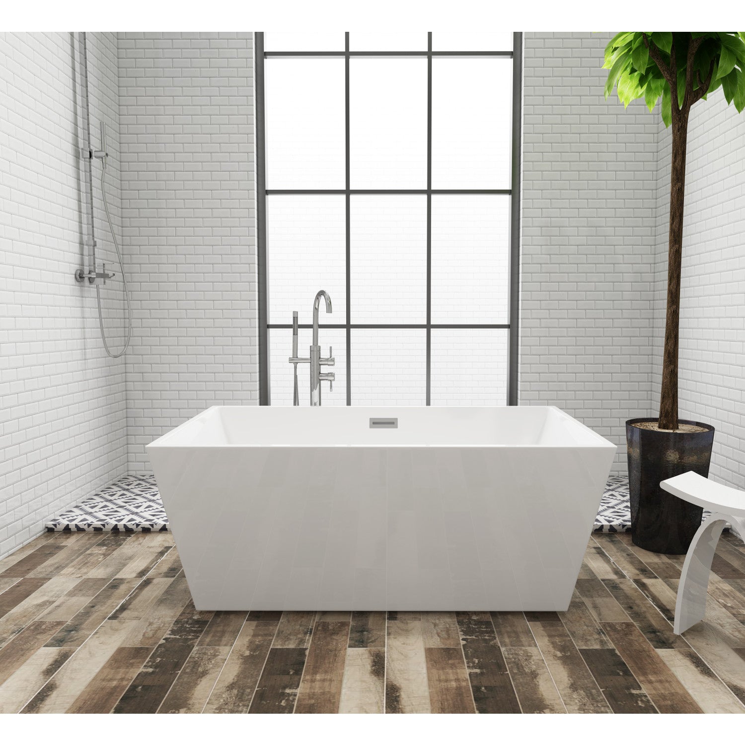 Aqua Eden 59-Inch Freestanding Acrylic Bathtub - Rectangular Double-Ended Soaking Tub with Drain, Glossy White for Luxury Bathroom & Spa Relaxation