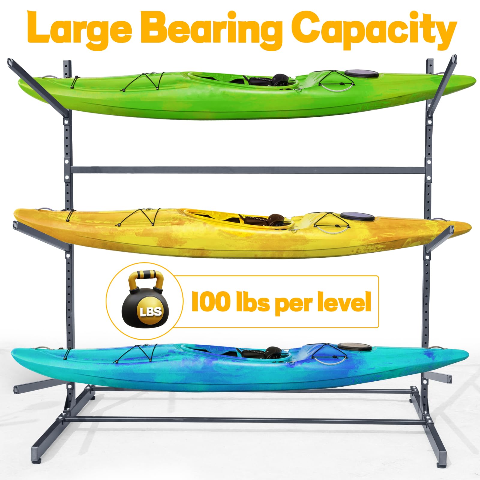 Heavy Duty Adjustable Kayak and SUP Storage Rack - Weatherproof Freestanding Canoe, Surfboard & Paddleboard Organizer for Garage or Outdoor Use - Perfect for Kayak Storage, Canoe Rack, and Water Sports Equipment Organization
