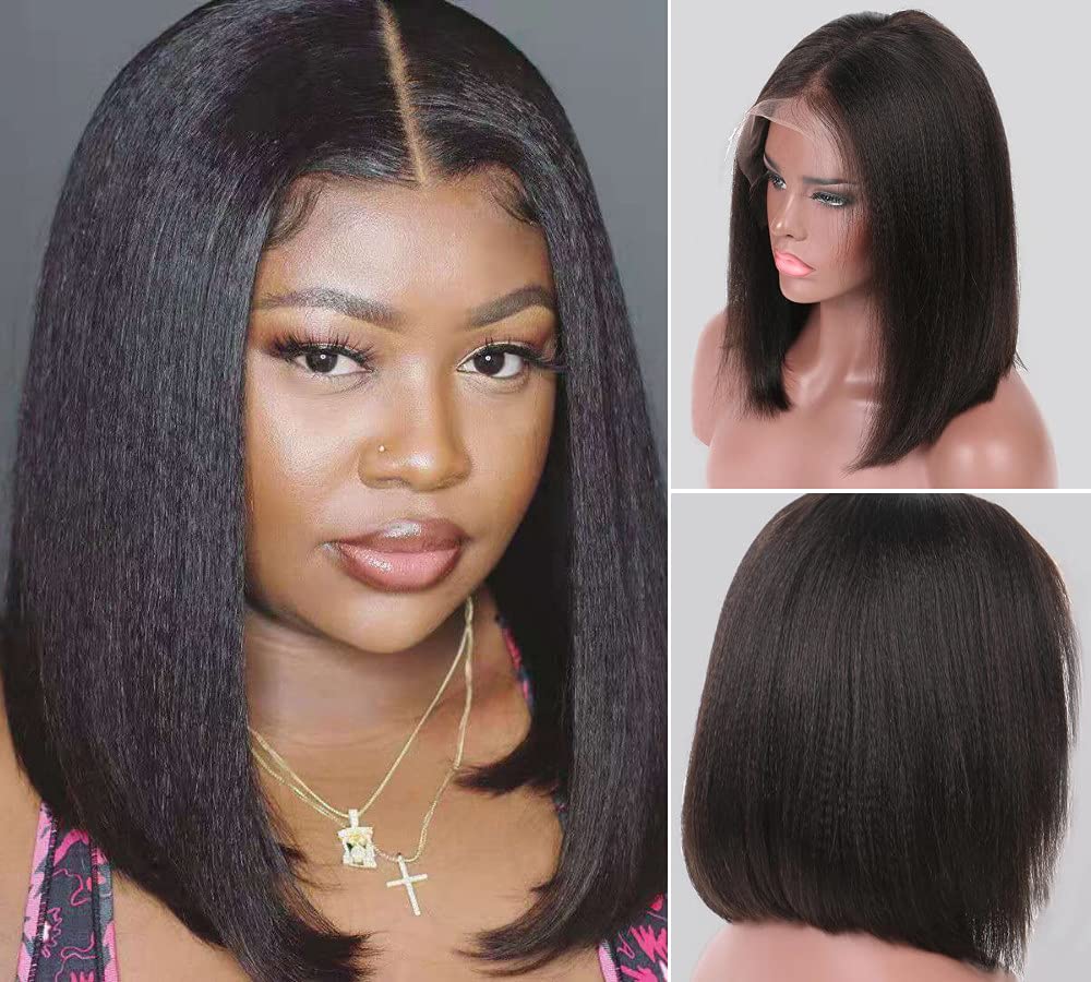 13x6 Lace Front Human Hair Wig - Short Bob Style with Pre-Plucked Bleached Knots | 150% Density Remy Brazilian Hair | Natural Color 8