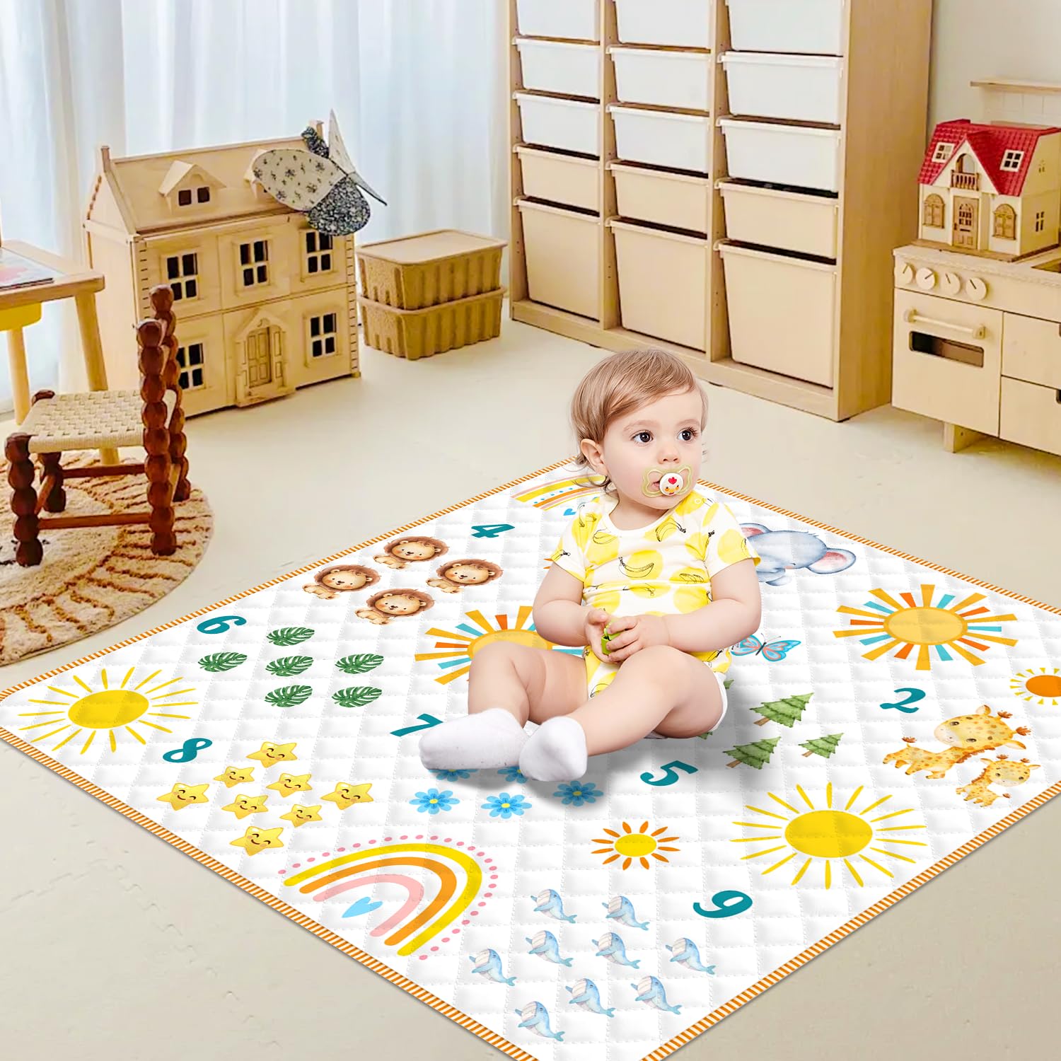 47x47 Inch Soft Play Mat for Babies 6-12 Months | Non-Slip Playpen Floor Mat for Infants & Toddlers | Foldable, Machine Washable Baby Activity Mat | Perfect for Crawling, Playtime & Nursery Floor Protection