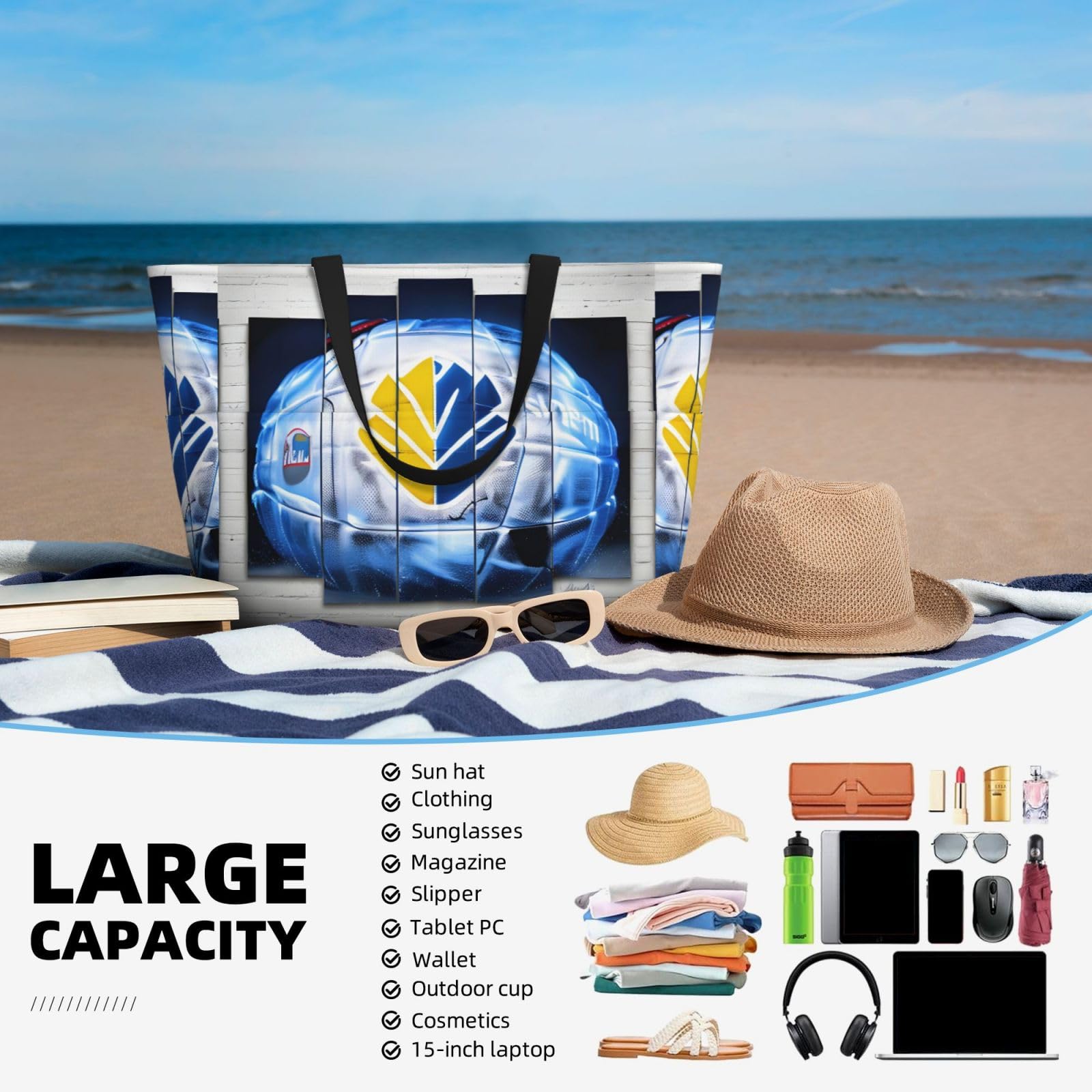 Waterproof Ice Hockey Pattern Gym Shoulder Bag - Large Fashion Tote for Sports, Beach & Travel - Black One Size - Perfect for Workouts, Swimming & Outdoor Activities