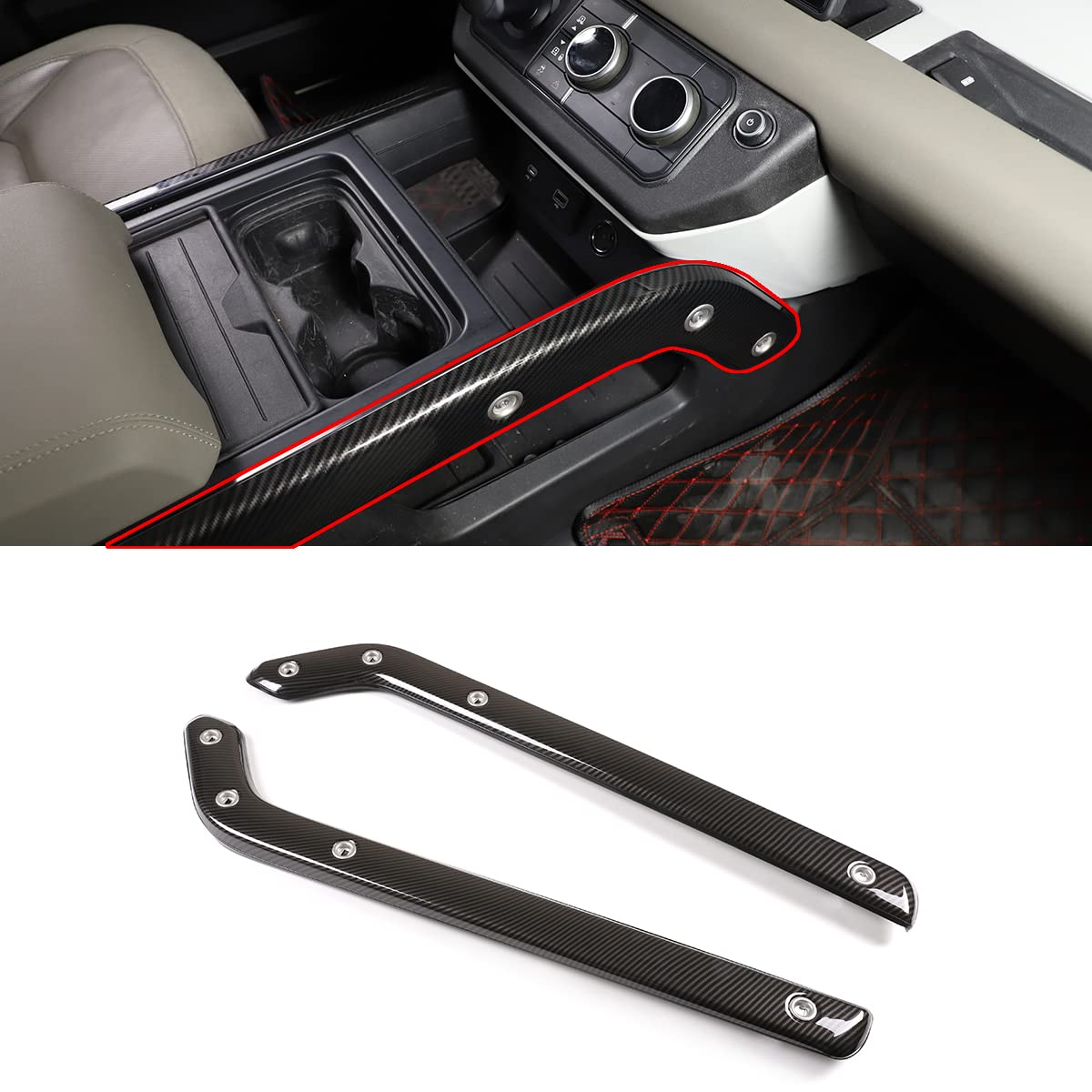 TINKI 2-Piece ABS Carbon Fiber Center Console Trim Cover for Land Rover Defender 110 (2020-2022) - Interior Upgrade Accessories & Replacement Parts | Perfect for Off-Roading & Luxury SUV Customization