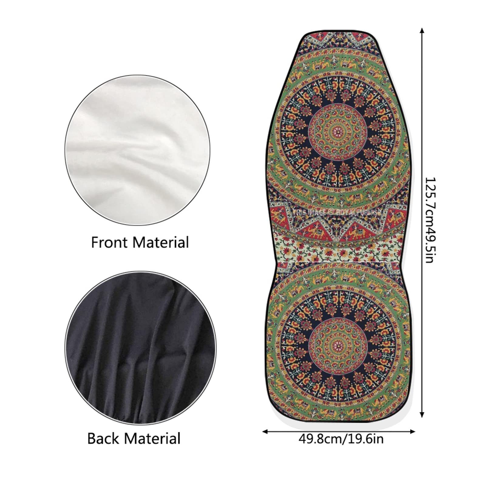 INSTANTARTS 2-Pack Boho Mandala Elephant Print Car Seat Covers - Universal High Back Bucket Seat Protectors for Front Seats Only | Durable Auto Interior Accessories for Cars, SUVs & Trucks | Perfect for Road Trips, Daily Commute & Family Travel