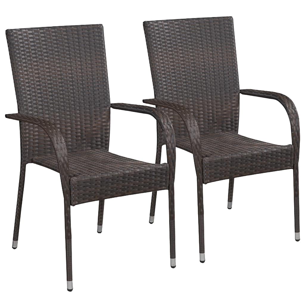 **2-Piece Stackable Outdoor Lounge Chair Set - Brown Poly Rattan Patio Chairs, Weather-Resistant for Deck, Backyard, Lawn, Camping & Porch | Perfect for Relaxing, Sunbathing & Outdoor Gatherings**