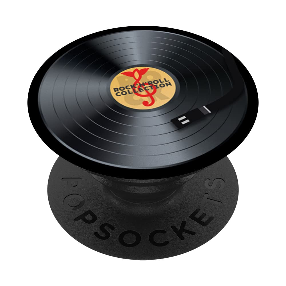 Retro Rock & Roll Vinyl Record Music Graphic PopSocket PopGrip for Smartphones - Black | Compatible with Smooth, Hard Plastic Cases | Perfect for Music Lovers & Concert Goers