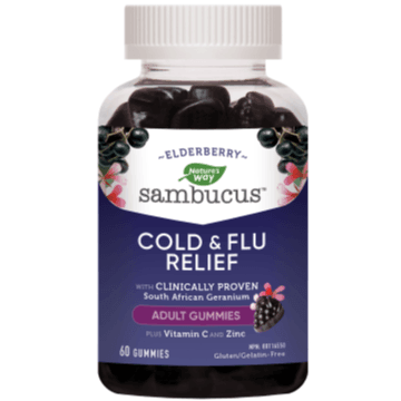 Nature's Way Sambucus Elderberry Gummies for Adults - Immune Support, Cold & Flu Relief, 60 Count - Perfect for Travel & Daily Wellness