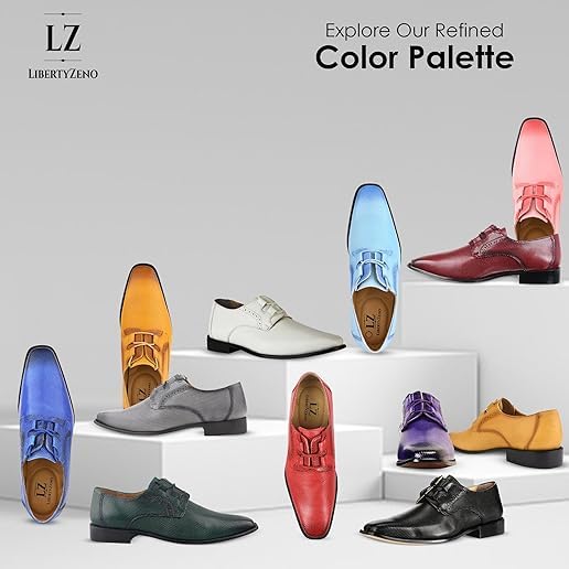 LIBERTYZENO Men's Genuine Leather Oxford Dress Shoes - Classic Tread Design Lace-Up Formal Shoes for Business, Wedding & Easter Gifts