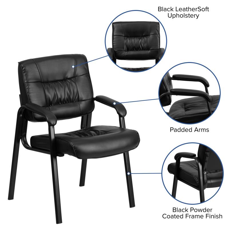 Premium FLASH Haeger Leather Executive Office Chair - Black Metal Frame Reception Seating for Professional Workspaces & Conference Rooms
