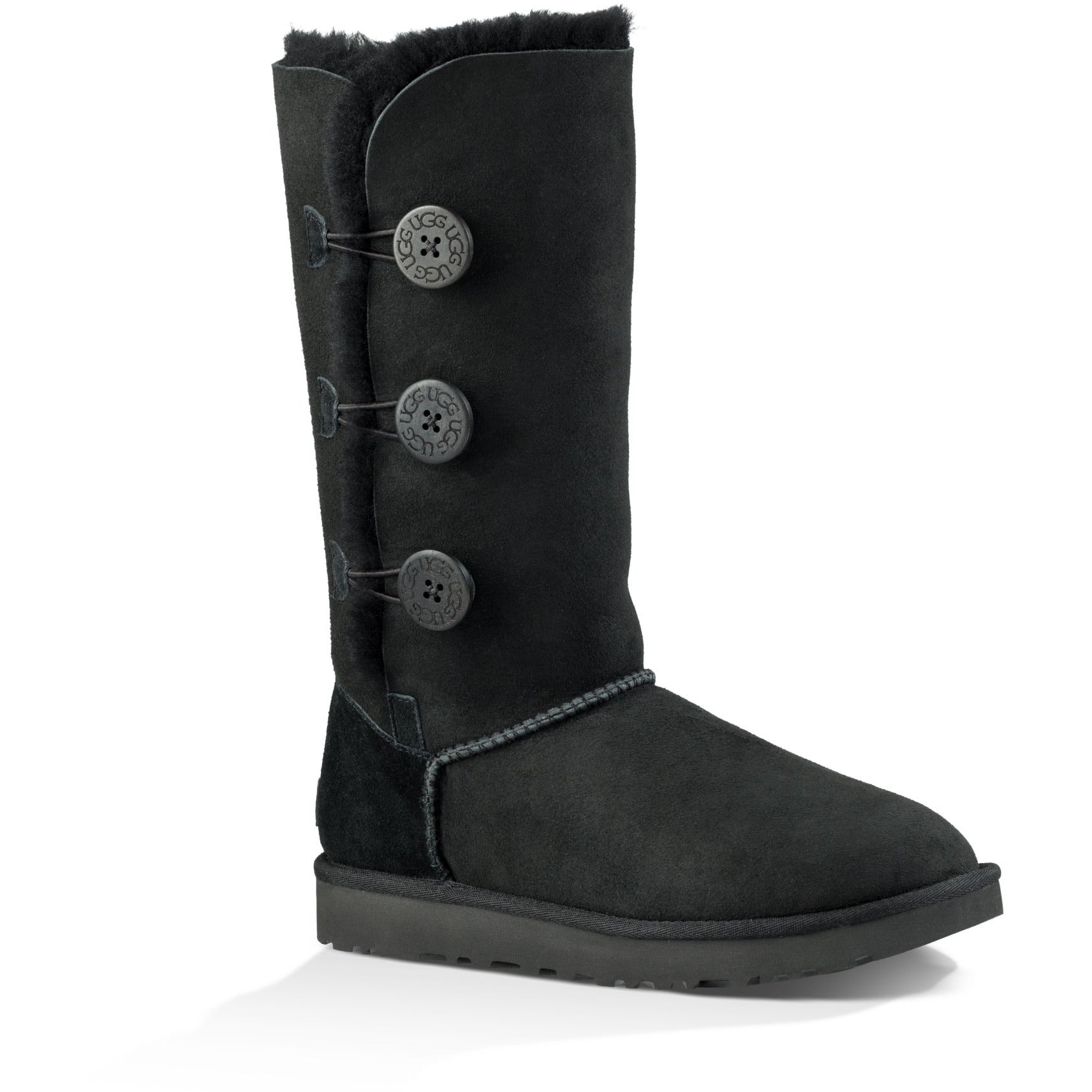 UGG Women's Bailey Button Triplet II Boots - Genuine Sheepskin Winter Boots with Triplet Buttons, Black | Warm & Comfortable for Snow, Cold Weather & Casual Outfits