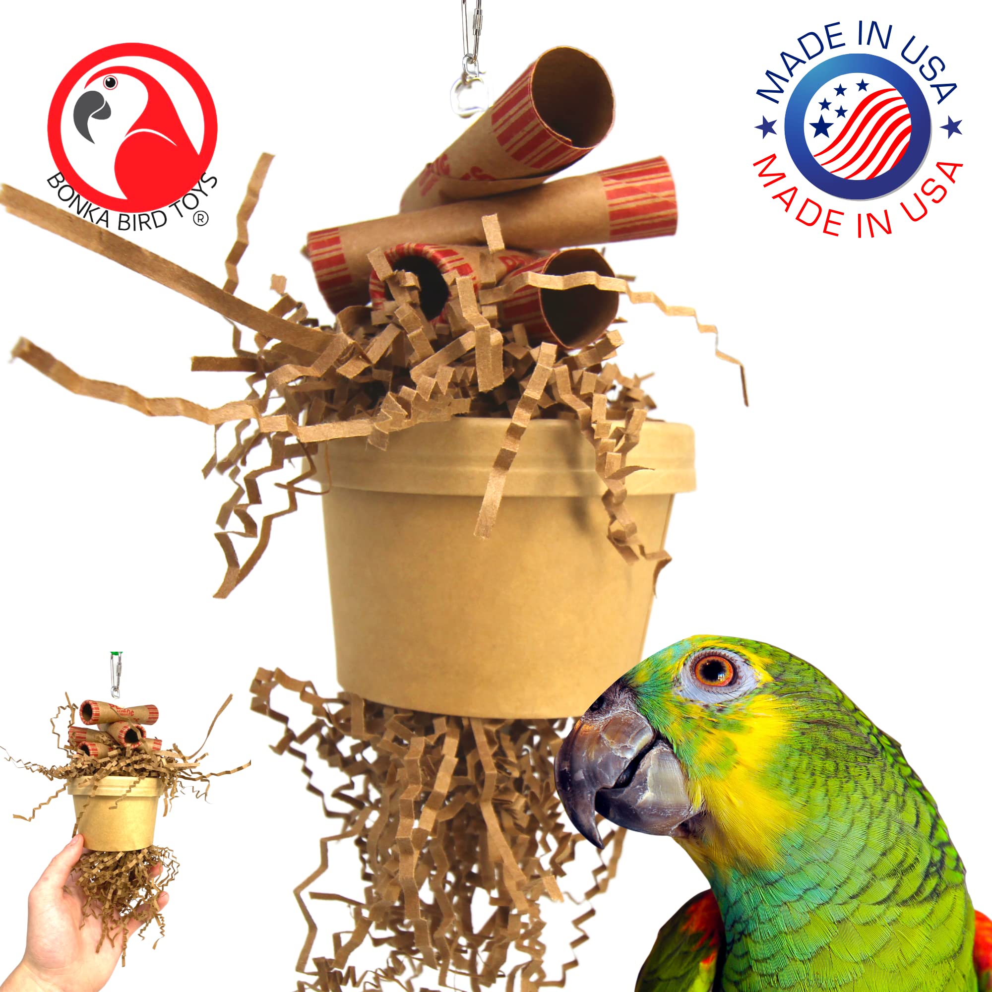 Bonka Bird Toys 3868 Money Pot - Small & Medium Foraging Toy with Treat Box, Chewable Paper & Coin Tube - Perfect for Cockatiels, Parakeets, Conures & Similar Birds - Stimulate Natural Foraging & Play Behavior