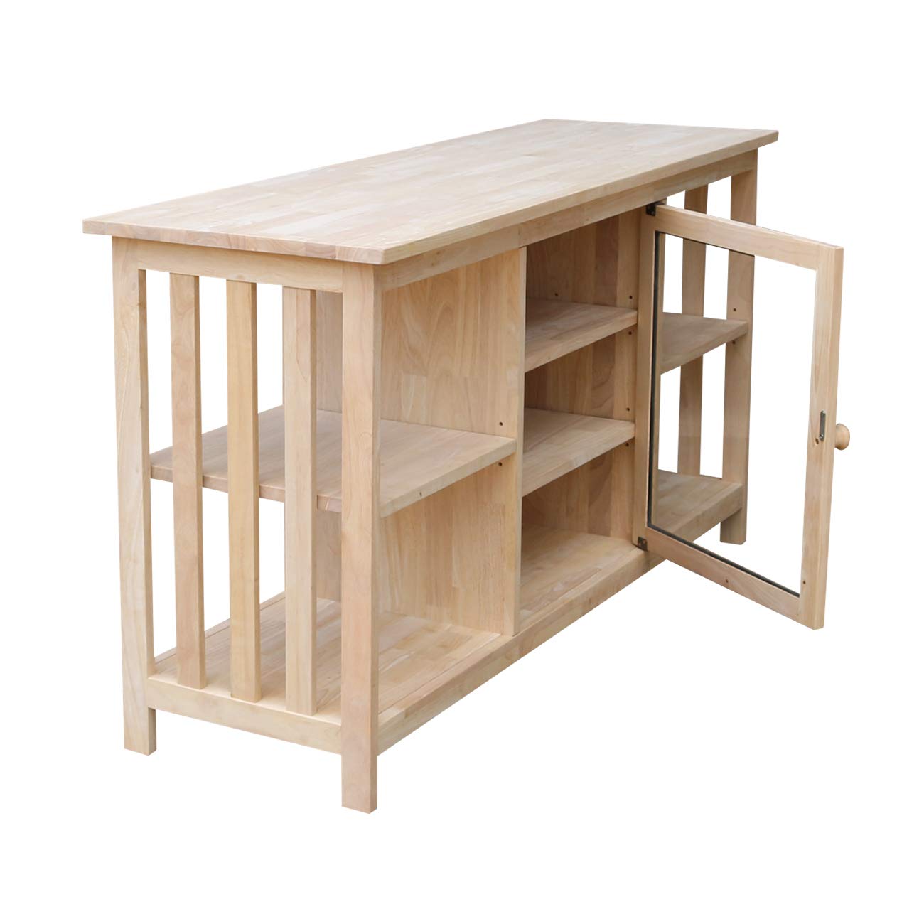 International Concepts Unfinished Mission Entertainment Stand - TV Media Console for Living Room, Bedroom & Home Theater - Rustic Brown Wood TV Stand with Storage Shelves