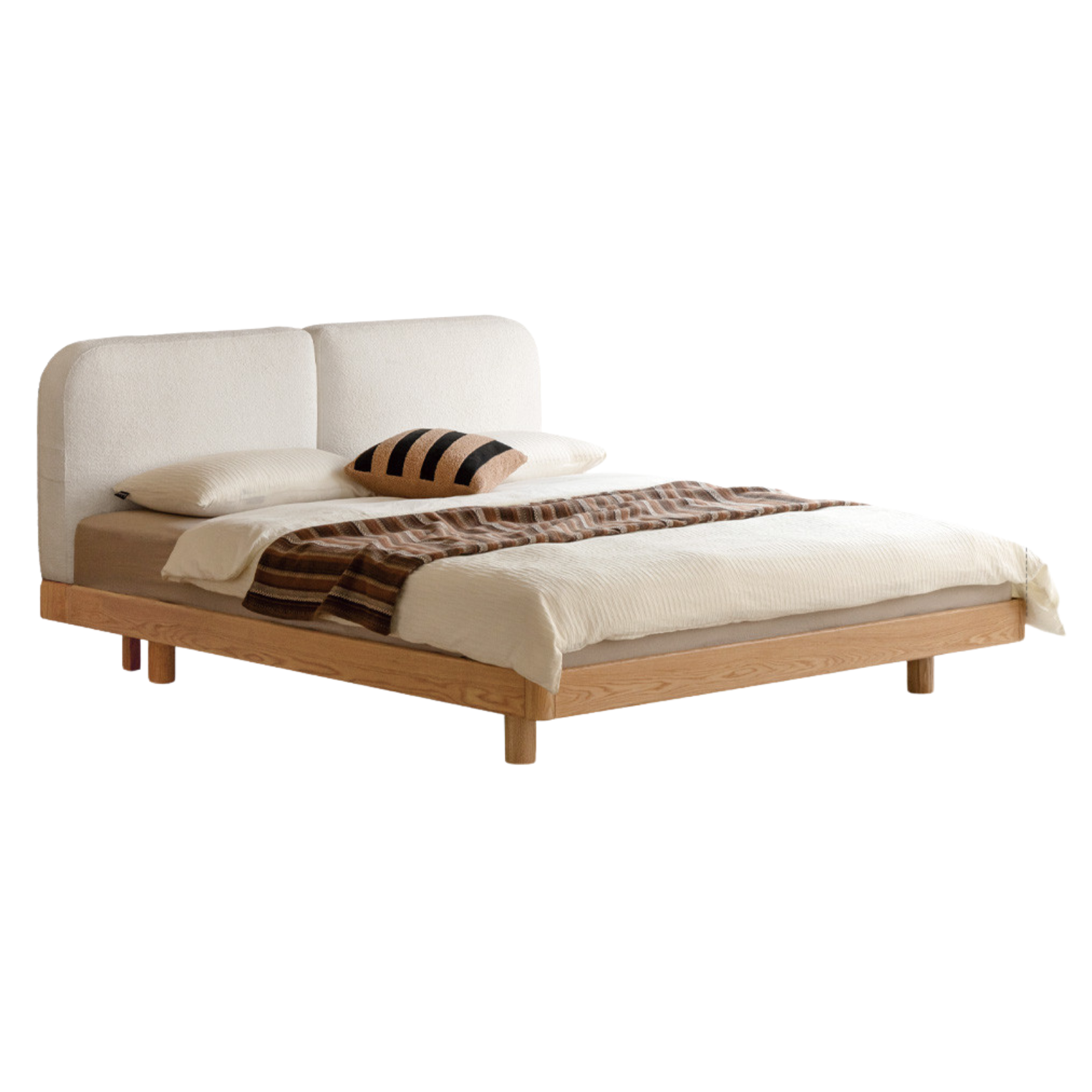 Premium Oak Solid Wood Lamb Fleece Soft Suspension Cream Bed - Cozy & Supportive Sleeping Solution for Modern Bedrooms, Guest Rooms & Nursery Decor