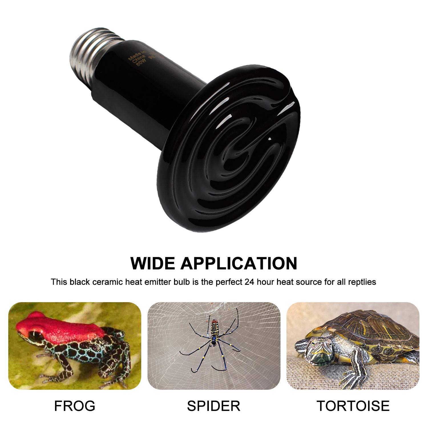 80W Ceramic Heat Emitter Bulb - No Light Reptile Heat Lamp for Amphibians, Chickens & Tortoises - 2 Pack Black - Perfect for Pet Brooders, Coops & Aquariums