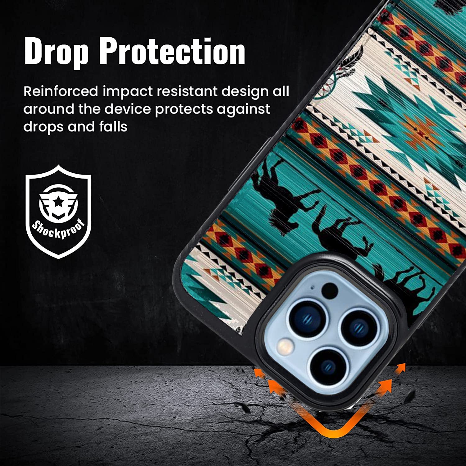 Premium Brushed Armor Dual Layer Case for Apple iPhone 13 Pro Max - Horse Tribal Design | Shockproof Protective Phone Cover for Outdoor, Work & Daily Use
