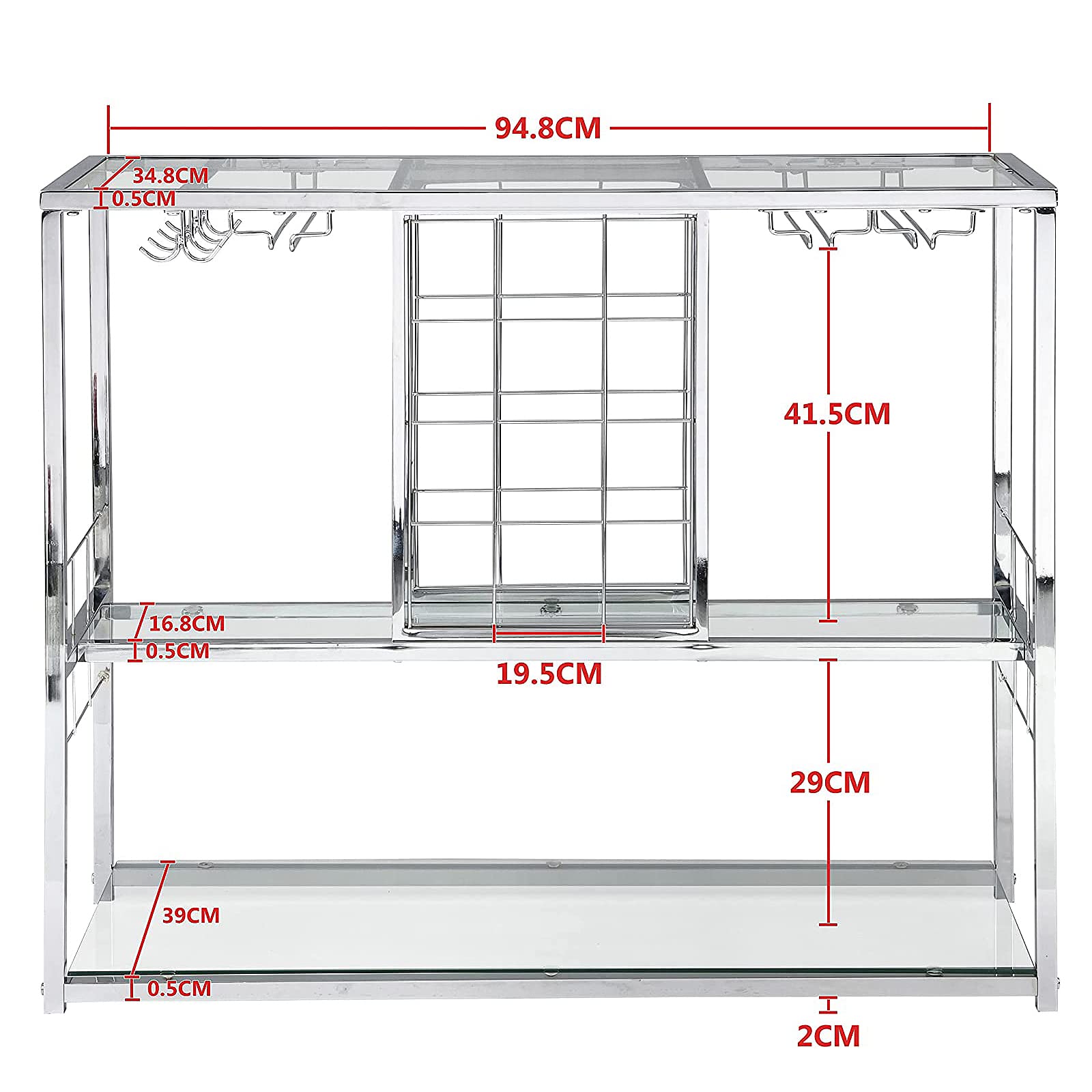 Modern Metal Wine Bar Cabinet with Glass Holder & 12-Bottle Storage - Wine Rack Table with Glass Shelves for Home, Kitchen & Dining Room - Perfect for Entertaining, Wine Display & Organized Liquor Storage