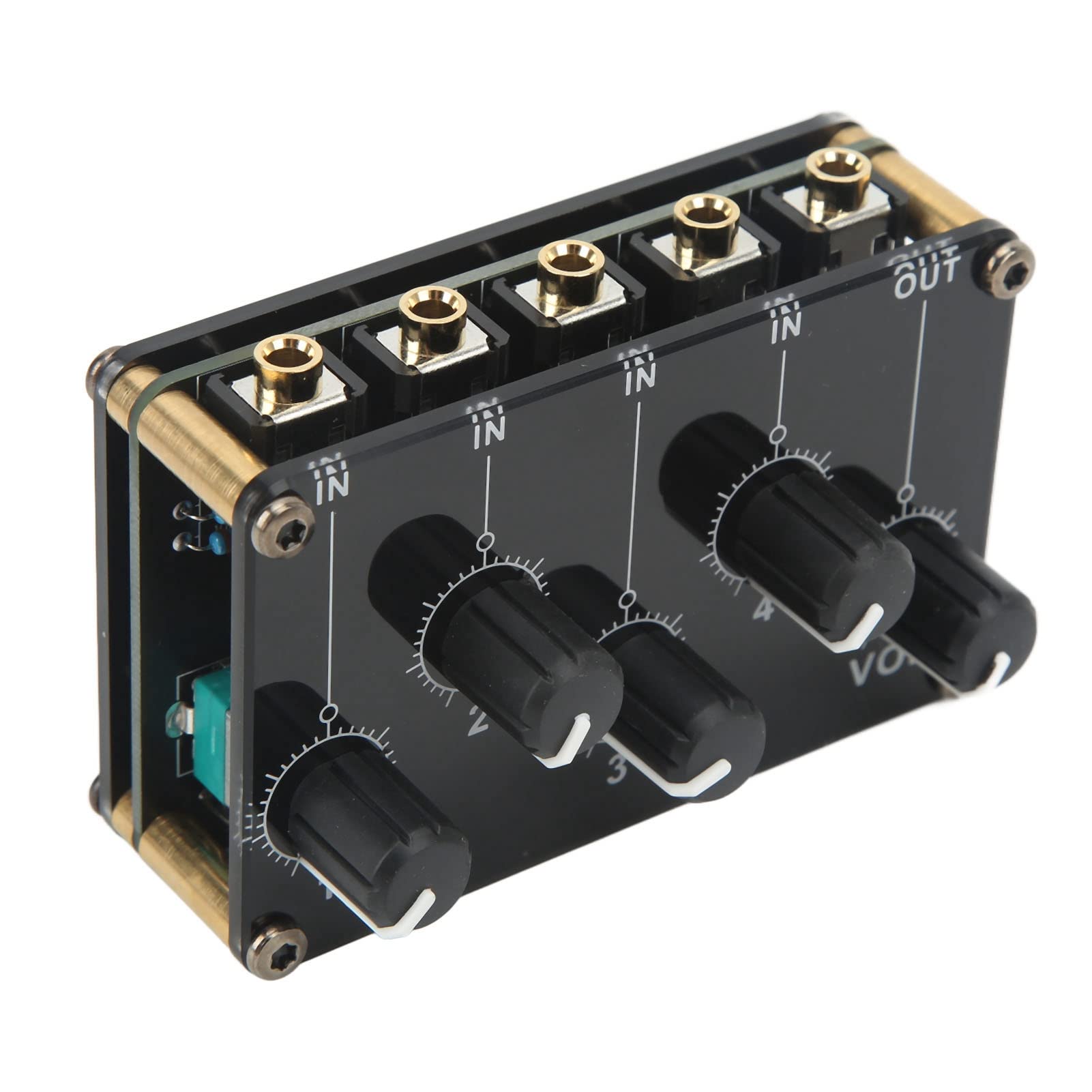 Professional 4-Channel Audio Mixer - Mini Sound Board with 1 Output, Independent Knob Control & Passive Circuit - Acrylic Metal Design for Home Studio, Podcasting & Live Streaming