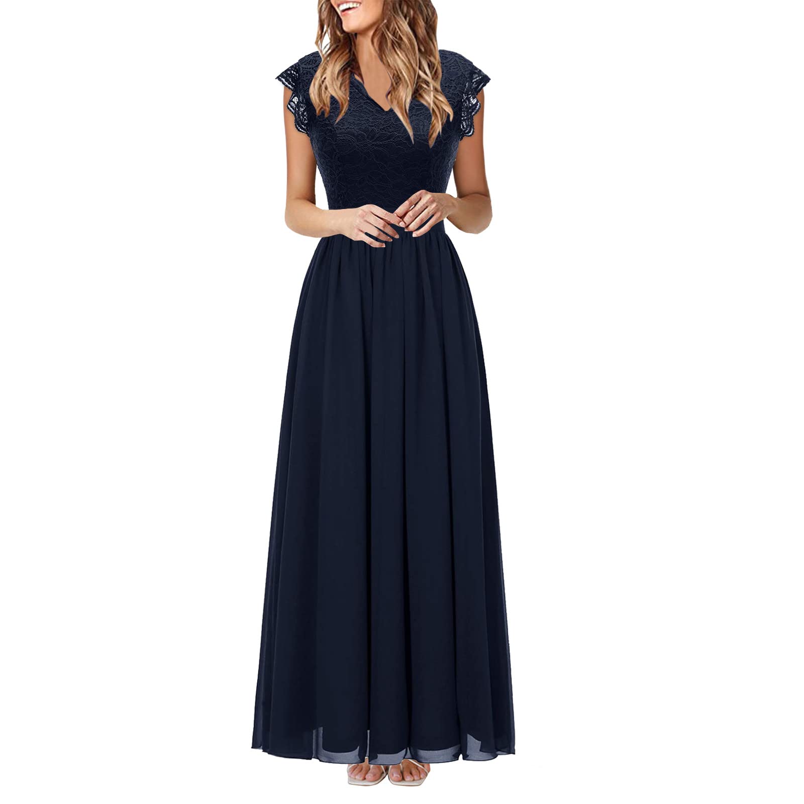 Elegant Women's Lace Chiffon Wrap Dress - Sleeveless Summer Cocktail Party & Bridesmaid Dress for Weddings, Date Nights & Special Occasions