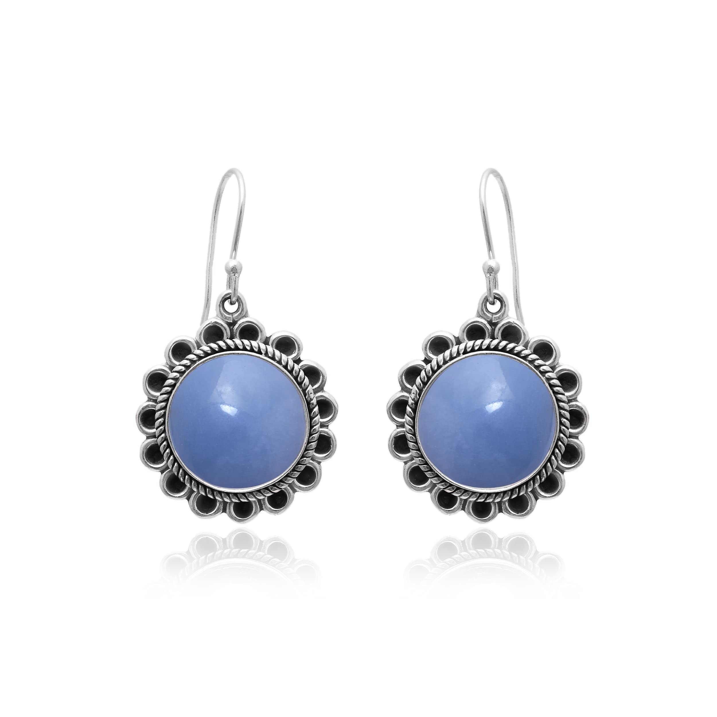Veracity Jewelry Angelite Earrings for Women - 925 Sterling Silver Dangle Earrings with Blue Angelite Gemstone - Handmade Healing Jewelry for Inner Peace & Spiritual Balance - Perfect for Meditation, Yoga & Everyday Wear (VSE-366)