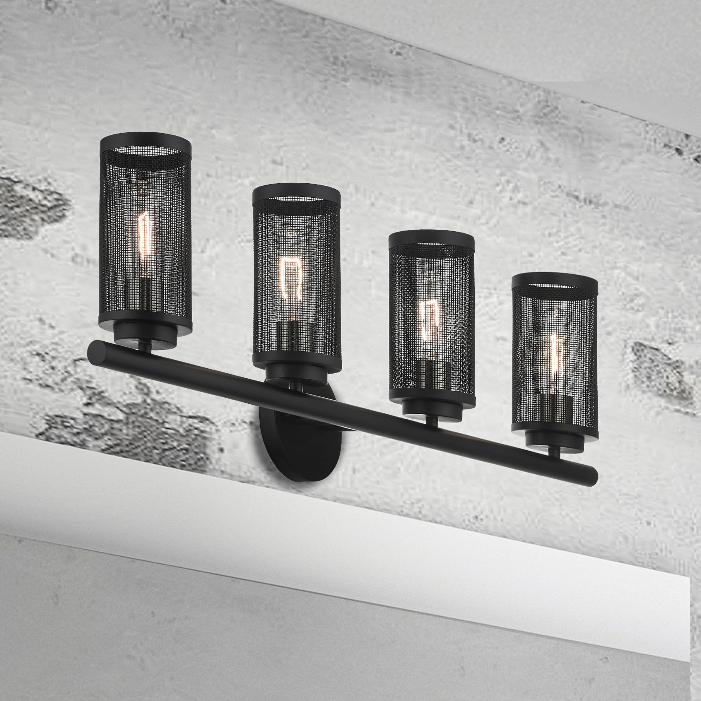 Livex Lighting 4-Light Black Bathroom Vanity Light Fixture with Brushed Nickel Accents - Model 14124-04 | Perfect for Modern Bathroom, Powder Room, and Master Bath Decor