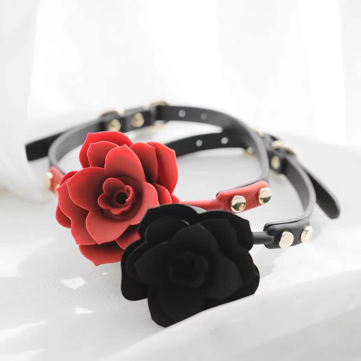 Breathable Rose Ball Gag - BDSM Bondage Gag & Muzzle for Women, Adult Fetish Sex Toys for Couples Role Play, Cosplay, and Sensual Games - Perfect for Spicing Up Your Bedroom or BDSM Scenes (Black)