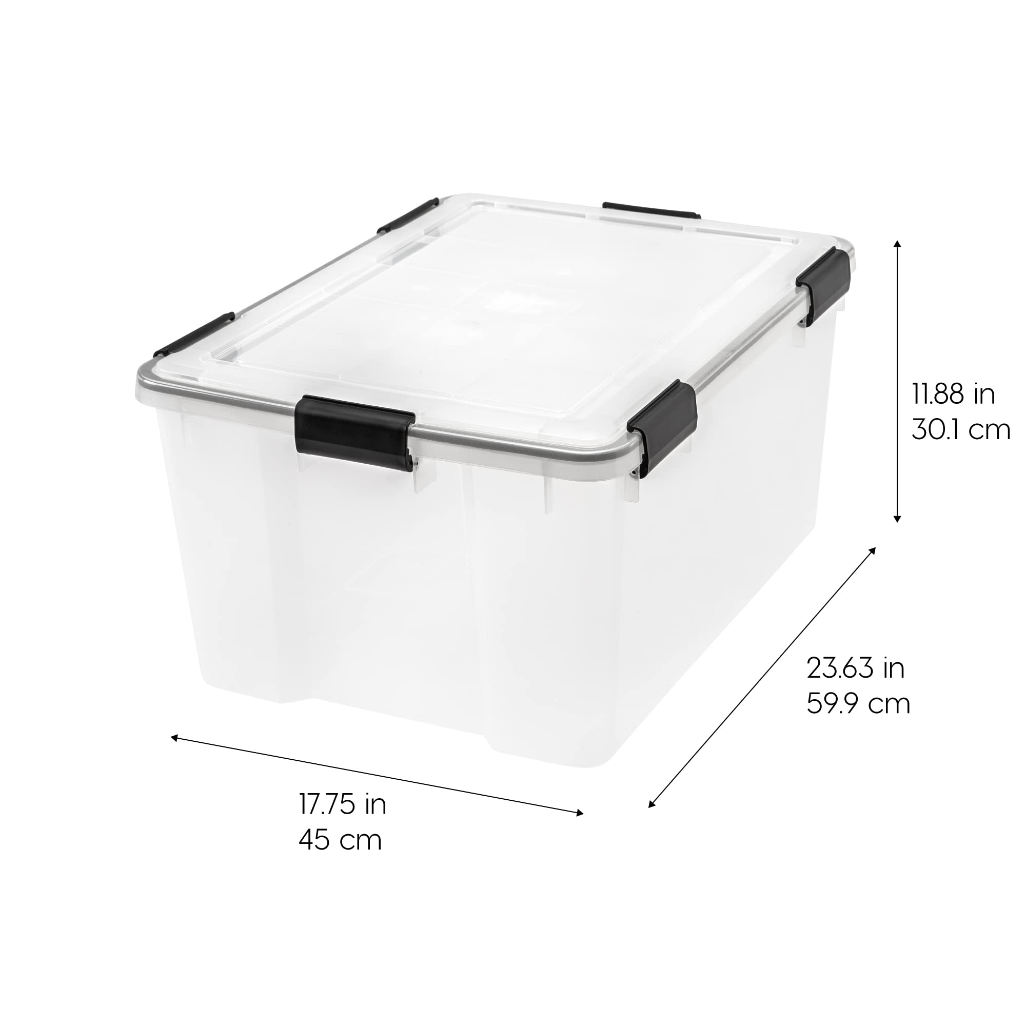 IRIS USA 62.8 Quart Clear Plastic Storage Bins with Lids - 4 Pack Heavy Duty Stackable Tote Containers for Home Organization, Closet, Garage & Moving Supplies | Secure Latches & Airtight Seal