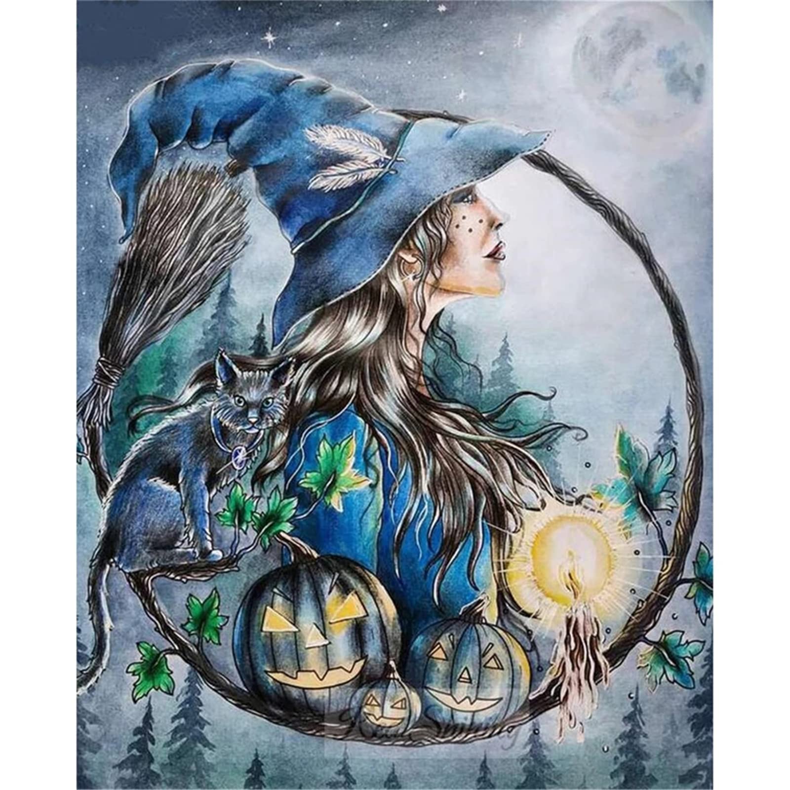 5D DIY Diamond Painting Kit for Adults & Kids - Witch & Black Cat Full Drill Rhinestone Cross Stitch Embroidery Art (100x150cm/40x60in) - Perfect for Home Wall Decor, Relaxation & Creative Gift