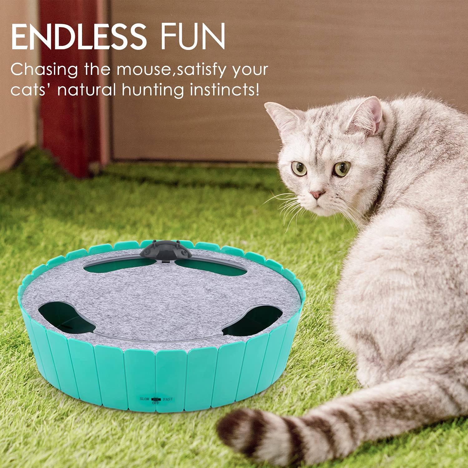 Pawaboo Automatic Interactive Cat Toy with Running Mouse - Electronic Motion Teaser for Indoor Cats & Kittens - Fun Hunting Hide & Seek Play for Exercise & Entertainment - Lake Blue - Perfect for Playtime, Training & Stimulating Natural Instincts