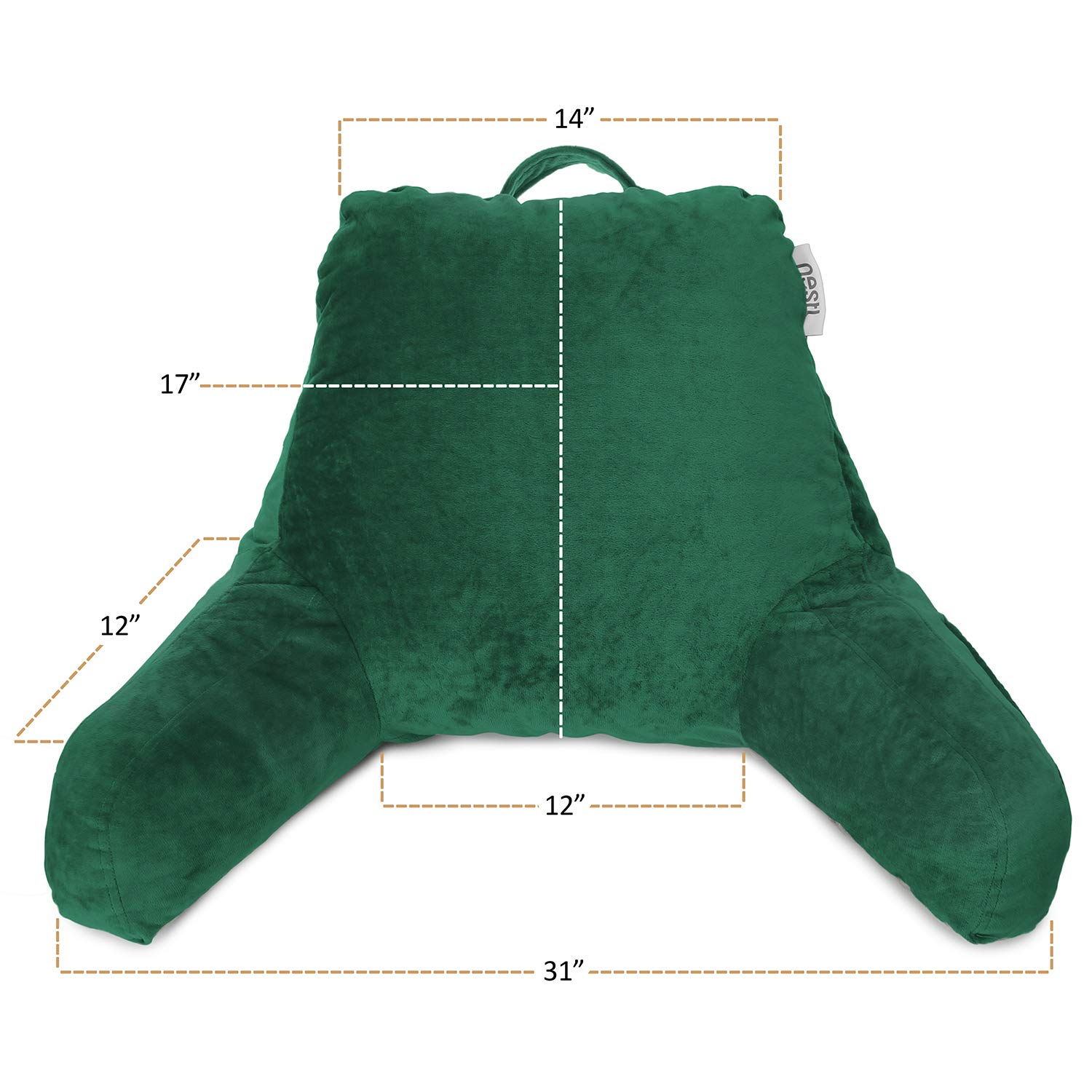 Nestl Reading Pillow with Shredded Memory Foam - Standard Bed Back Support Pillow for Sitting, Reading & Relaxing - Dark Green Armchair Pillow with Pockets (Perfect for Bed, Sofa & Office Use)