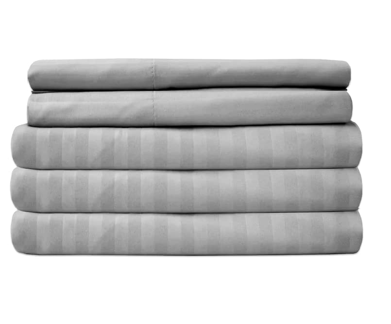 Split California King Sheets for Adjustable Beds - 5 Piece Deep Pocket Bedding Set with 2 Fitted Sheets, 1 Flat Sheet & 2 Pillowcases - Premium Giza Cotton - Light Grey Stripe - Perfect for Adjustable Beds, Guest Rooms & Luxurious Sleep Experience