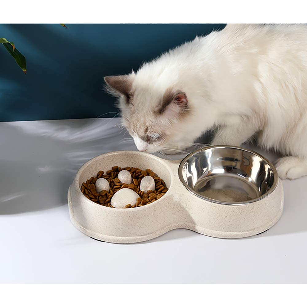 Slow Feed Dog Bowl for Small Dogs - Double Bowl Pet Feeder with Water Dispenser - Perfect for Mealtime Anxiety & Portion Control for Cats and Puppies