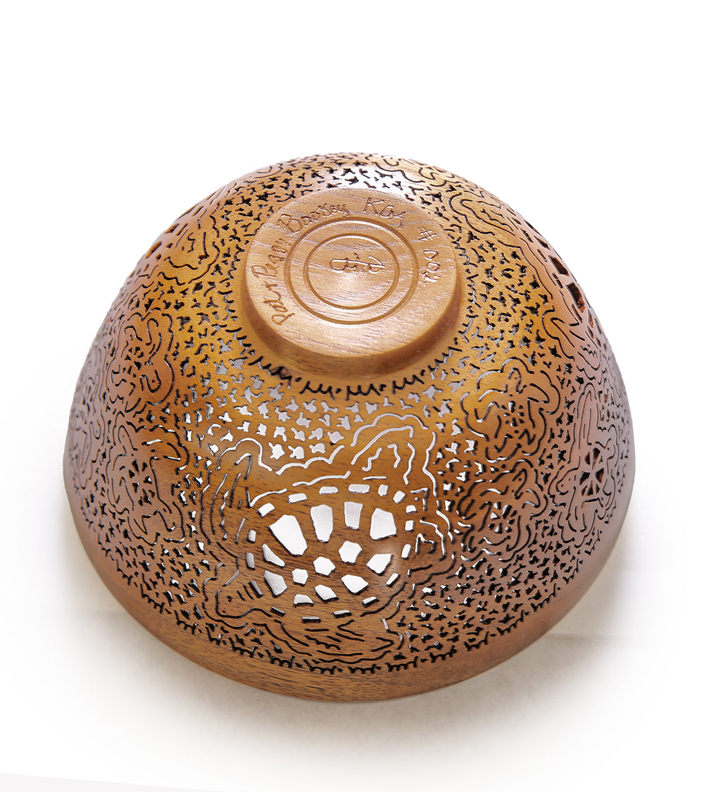 Handcrafted Koa Wood Bowl with Honu Turtle Design by Patrick & Peggy Bookey - BOOP42214 - Perfect for Home Decor, Gift Giving & Hawaiian-Themed Events