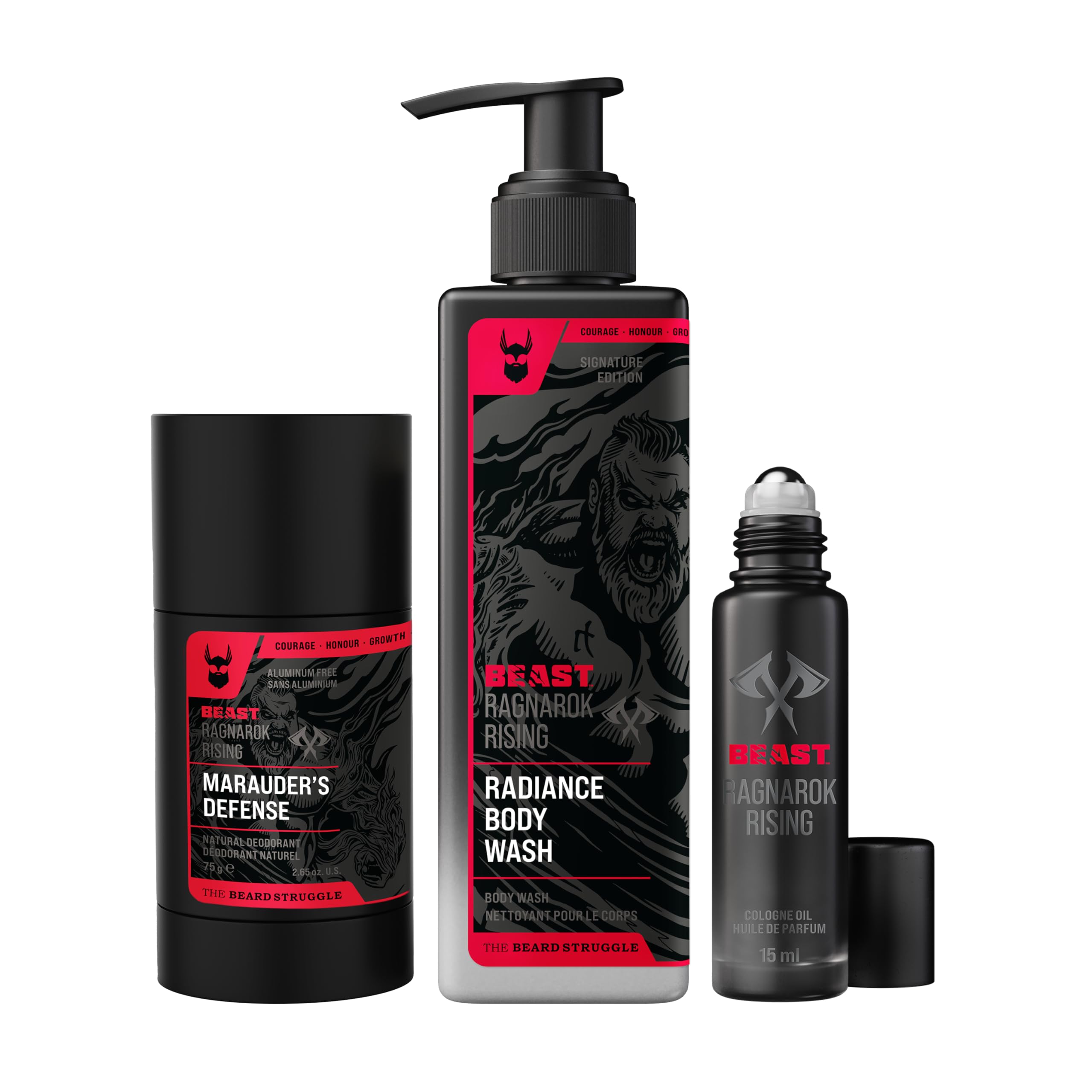 The Beard Struggle Beast Body Bundle: Men's Body Wash, Deodorant & Cologne Set - Eddie Hall The Beast Line Ragnarok Rising Special Edition - Premium Men's Grooming Kit for Gym, Work & Daily Use