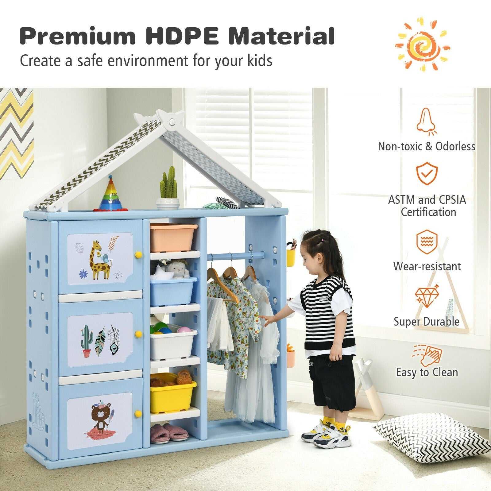 Kids Storage Closet - Foldable Toy Organizer with 6 Bins for Bedroom & Playroom | Space-Saving Clothes & Book Storage Solution for Toddlers & Preschoolers