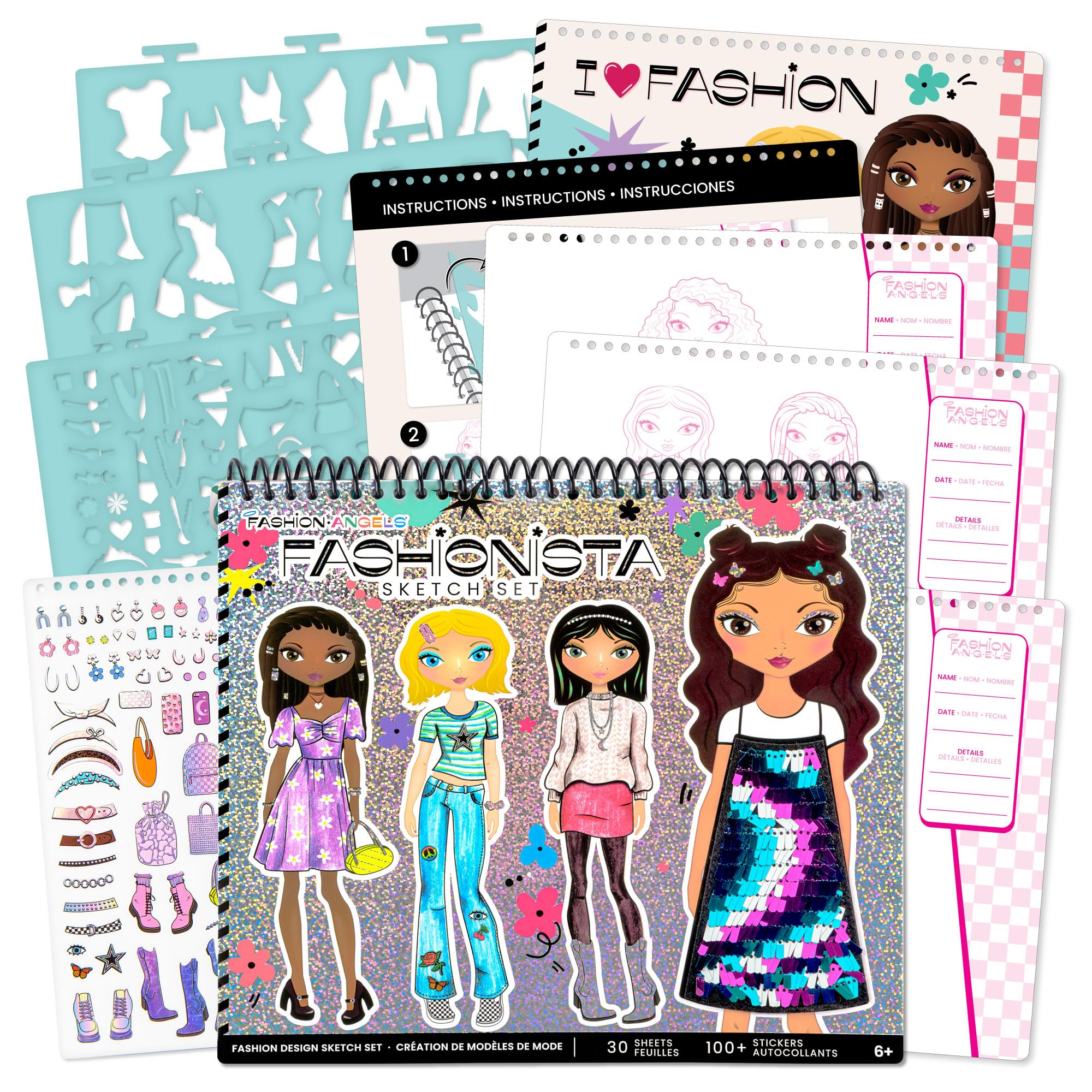 Fashion Angels Fashion Design Sketch Portfolio - Sketch Book for Beginners & Kids 6+, Includes Stencils & Stickers (Brown, Covers May Vary) - Perfect for Aspiring Young Designers, Art Class Projects & Creative Gift Ideas