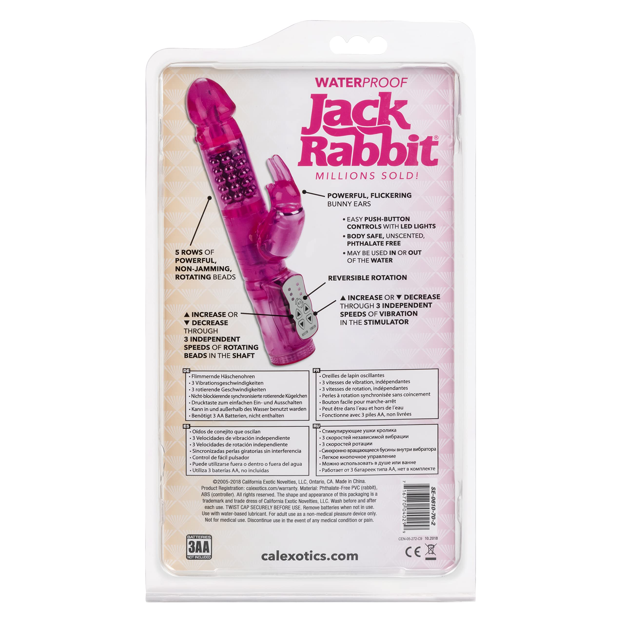 CalExotics Waterproof Jack Rabbit Vibrator - Rotating Shaft Rabbit Vibe for G Spot & Clitoral Stimulation - Adult Sex Toy for Couples & Solo Play - Pink - Perfect for Shower Use & Romantic Nights