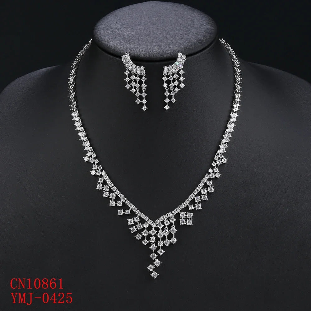 Luxury Cubic Zirconia Bridal Jewelry Set - Elegant Wedding Necklace and Earrings for Women | Perfect for Bridal Party, Engagement, Anniversary & Formal Occasions
