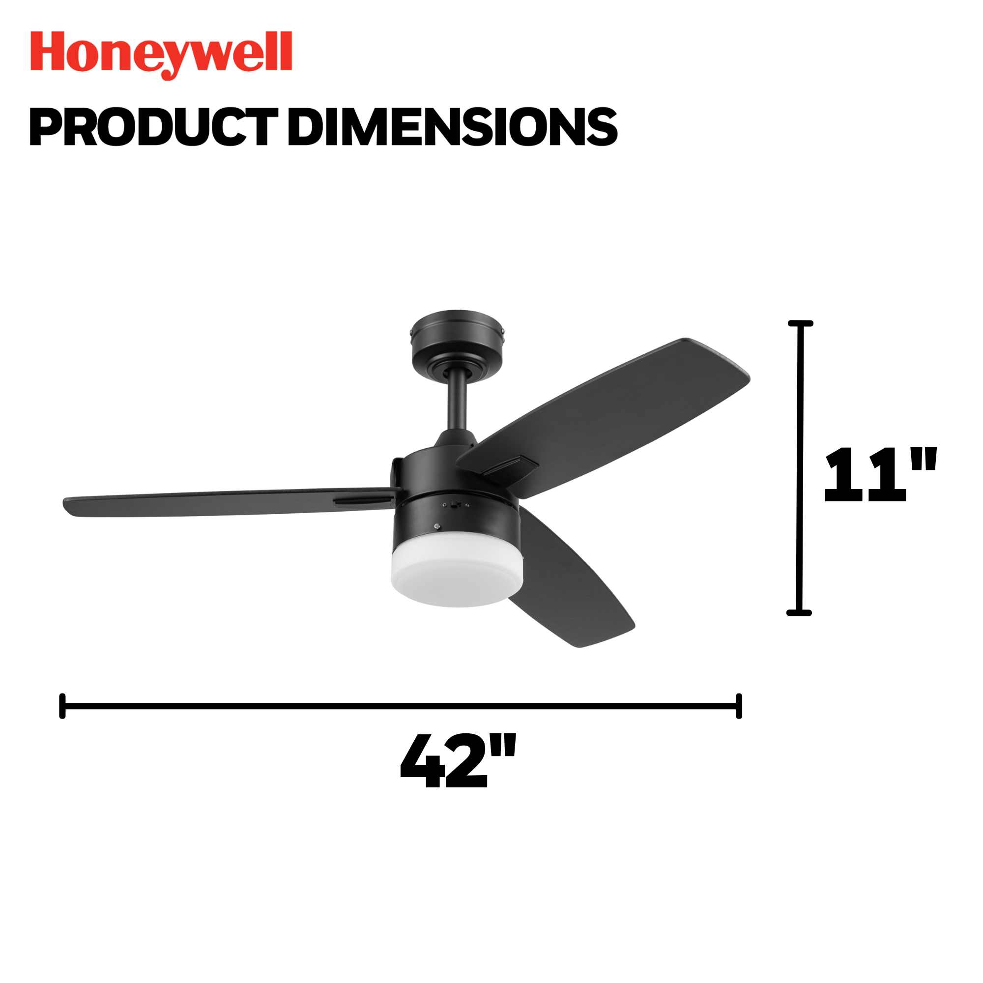 42 Inch Honeywell Conifer Matte Black Ceiling Fan with Light Kit and Remote Control - Perfect for Living Room, Bedroom, and Outdoor Covered Patio