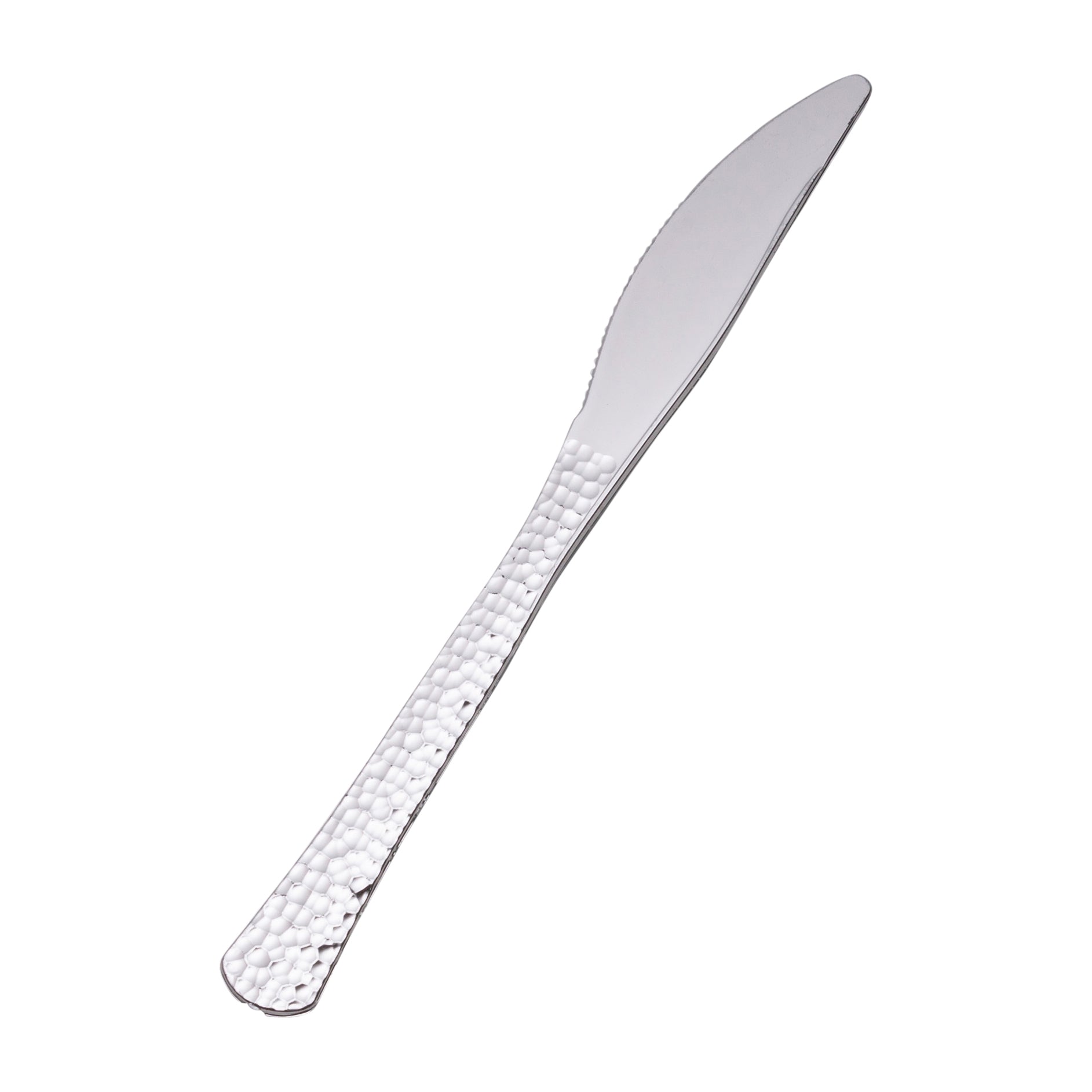 Disposable Shiny Metallic Silver Flatware Set - Elegant Hammered Design for Parties, Weddings & Special Events - Perfect for Catering, Banquets & Home Entertaining