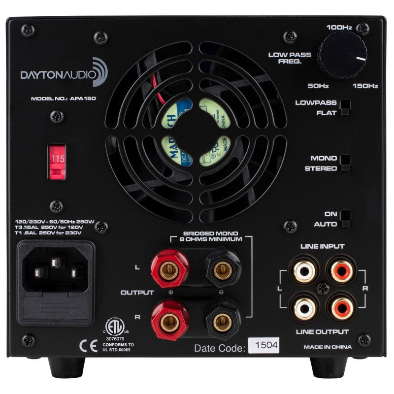Dayton Audio APA150 150W Stereo Integrated Amplifier - High Power Home Audio for Speakers, Turntables & Home Theater Systems