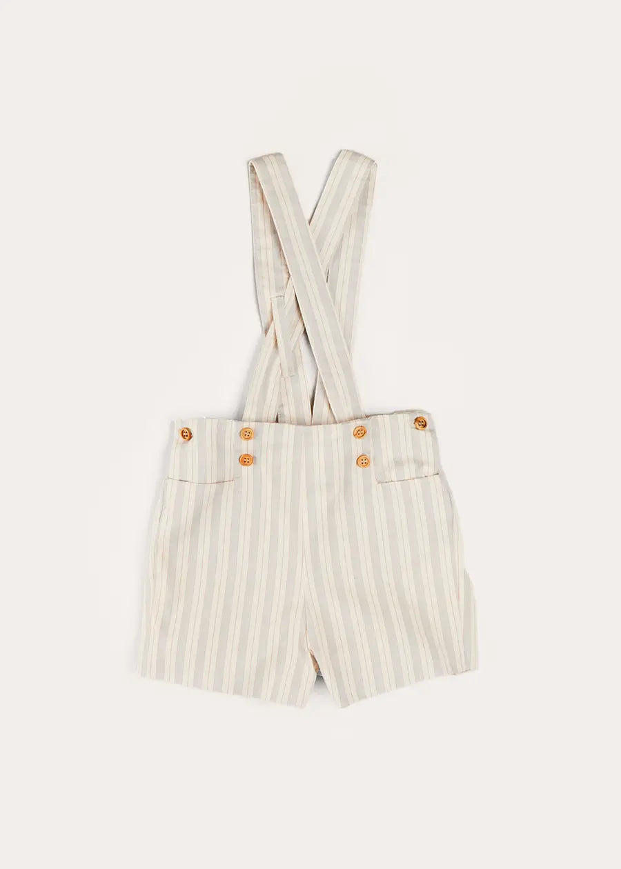 Brompton Striped Shorts with Braces for Boys & Girls (12 Months to 4 Years) - Beige Cotton Summer Playwear for Outdoor Activities & Casual Wear