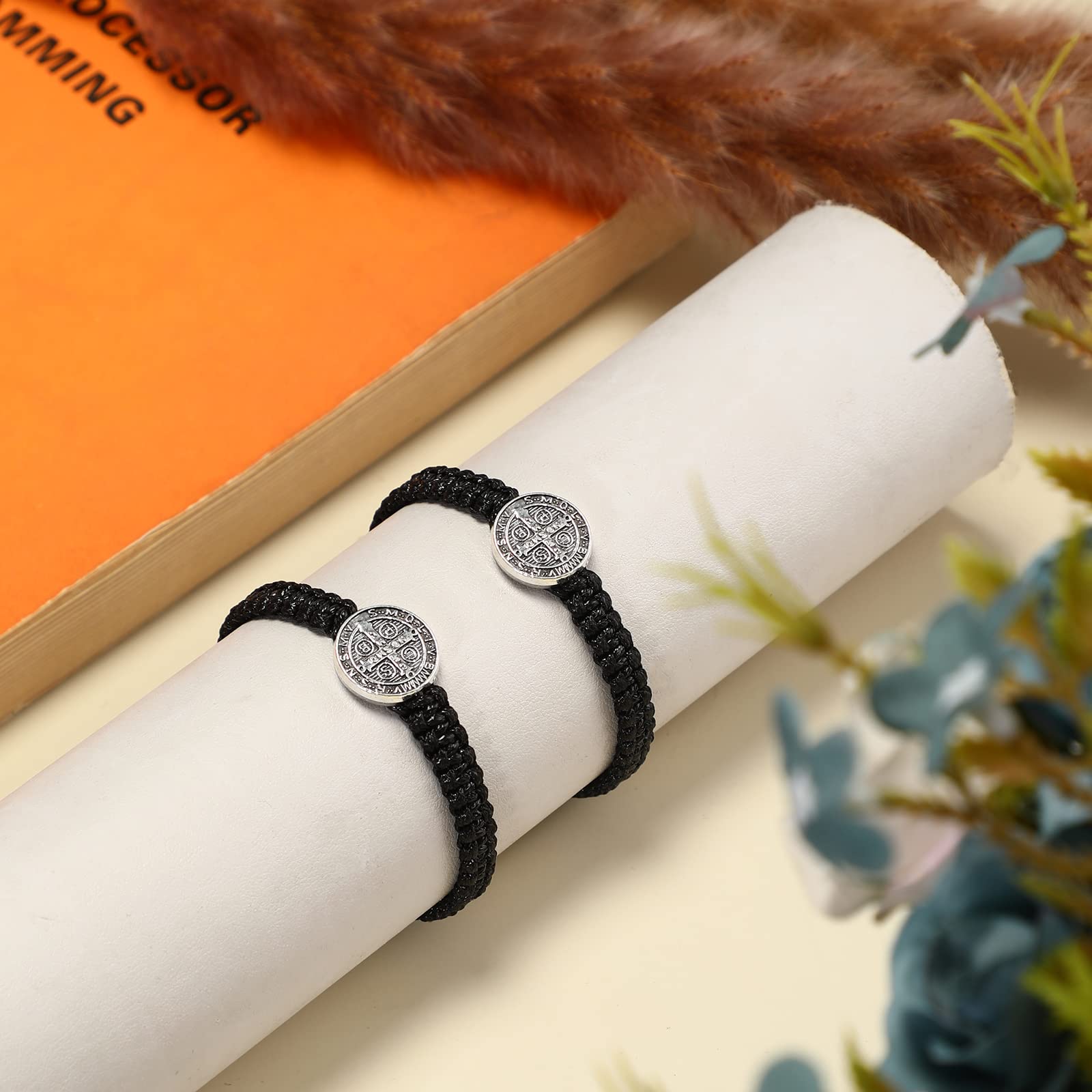 Fumete 2 Pack Adjustable Catholic Saint Benedict Medal Bracelets - Religious Gifts for Men & Women - Perfect for Birthday, Baptism, Confirmation & Holiday Gifts - Inspirational Jewelry for Faith & Protection