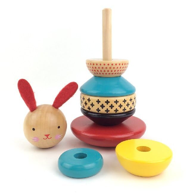 Petit Collage Wooden Rabbit Stacking Toy - Montessori Educational Stacking Blocks for Toddlers, Eco-Friendly Baby Toys for Early Learning & Sensory Play