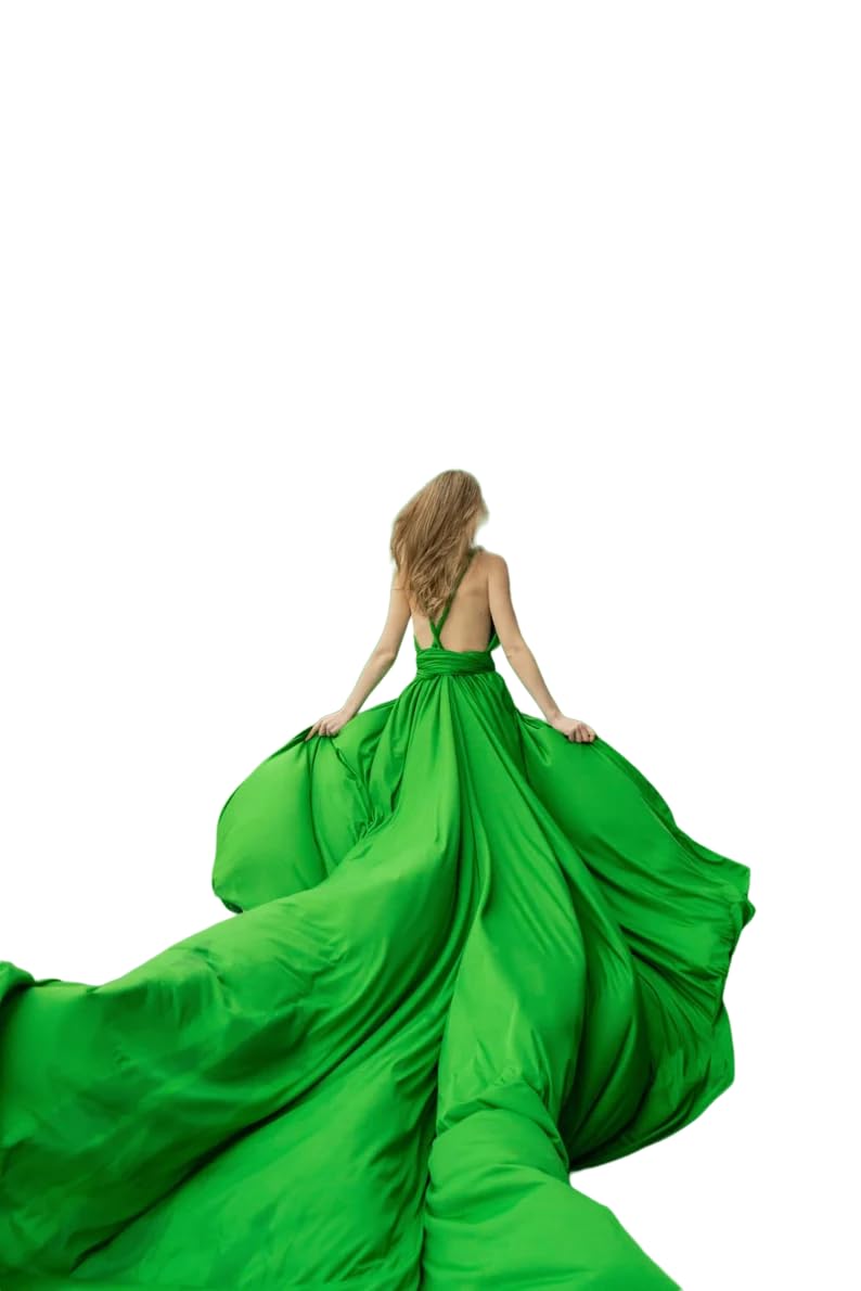 Elegant Long Satin Maxi Dress for Women - Infinity Flow Dress with Train for Photoshoots, Baby Showers & Santorini Vacations | Flowy Flying Photoshoot Dress for Special Occasions
