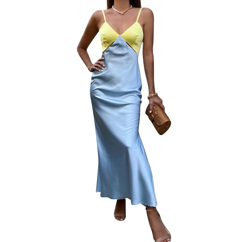 Argeousgor Floral Print Spaghetti Strap Long Sundress - V Neck Tie Front Backless Sleeveless Maxi Dress for Women | Perfect for Summer Beach Vacations, Streetwear & Boho Fashion