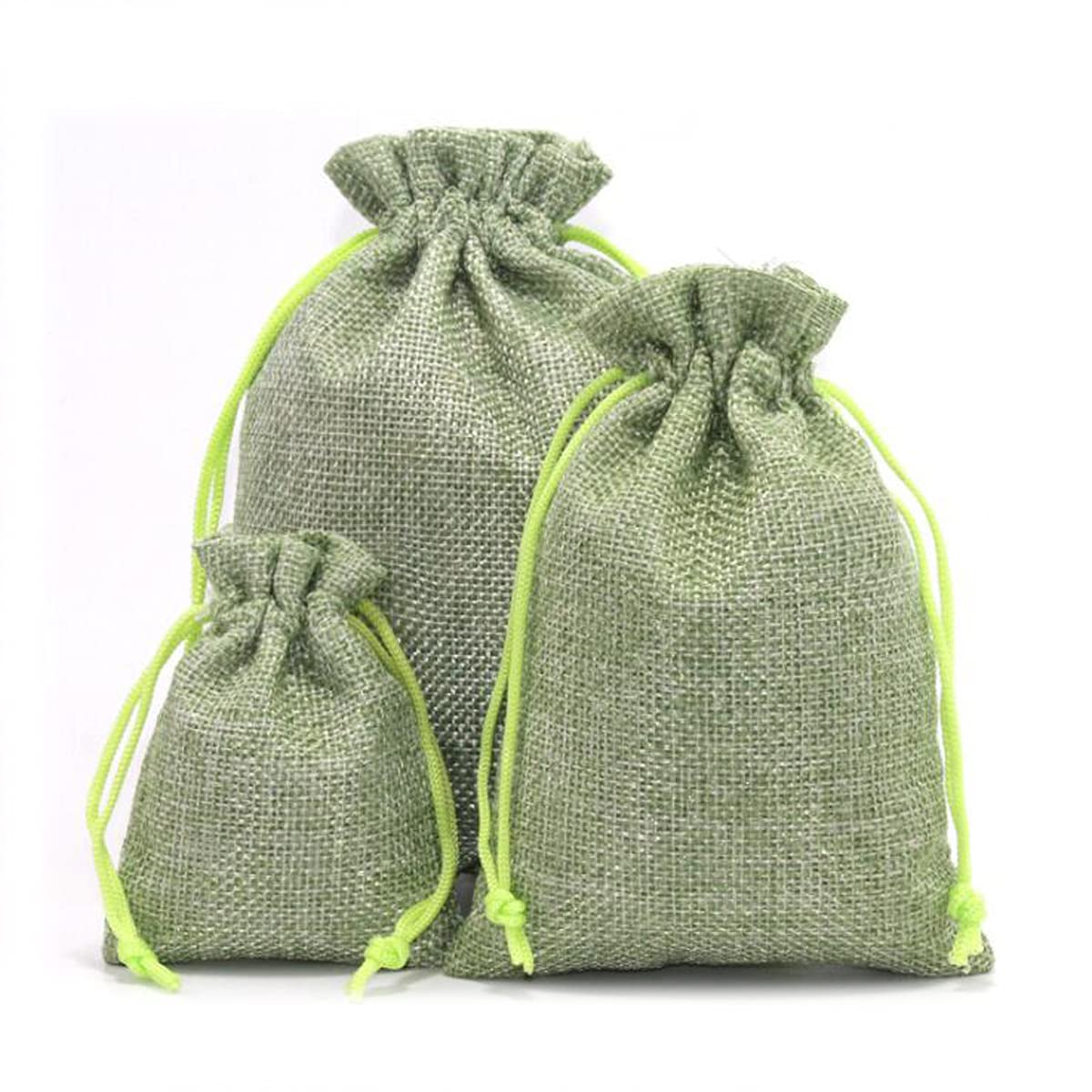 50Pcs Green Burlap Gift Bags with Drawstring - Wedding Favors & Jewelry Pouches for Parties